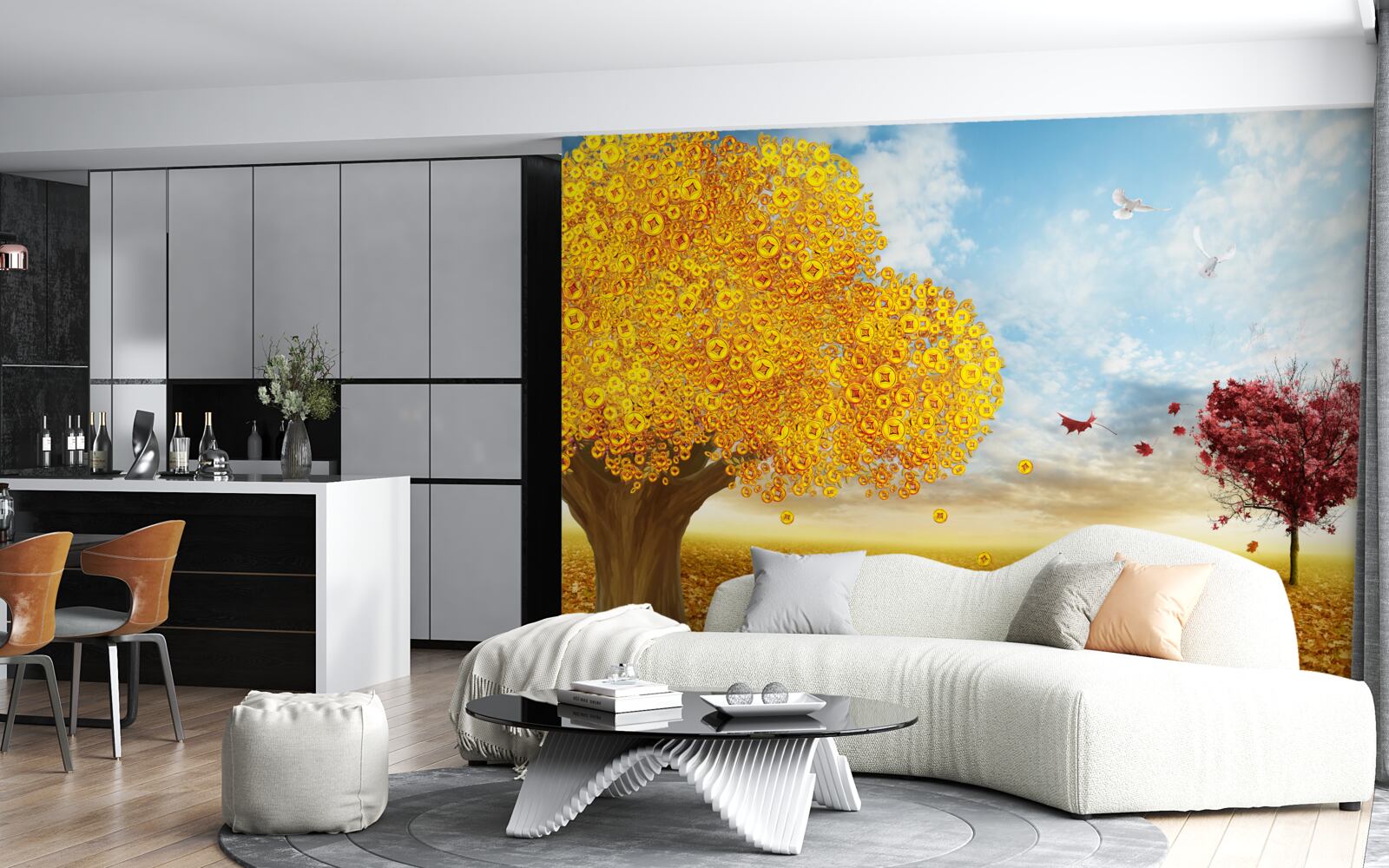 Fototapeta žiarivé odtiene jesenného lístia proti modrej oblohe