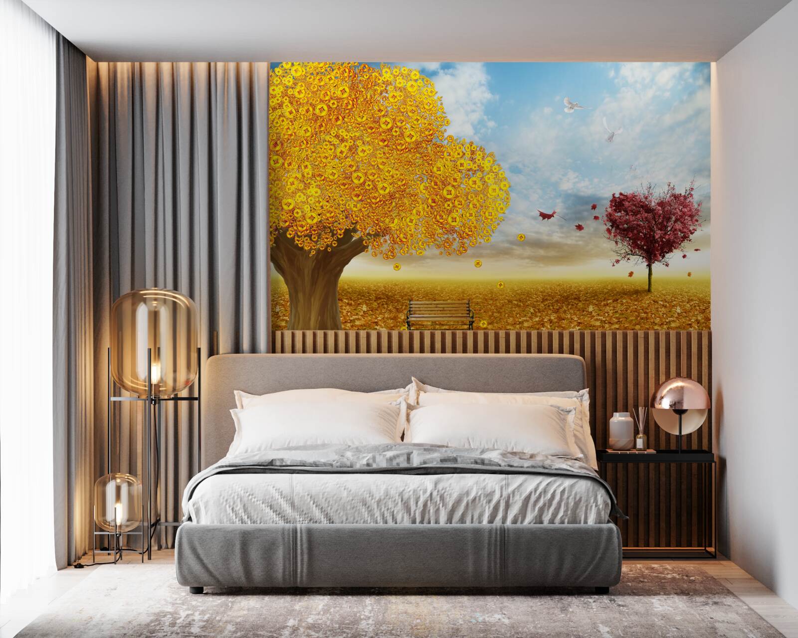 Fototapeta žiarivé odtiene jesenného lístia proti modrej oblohe