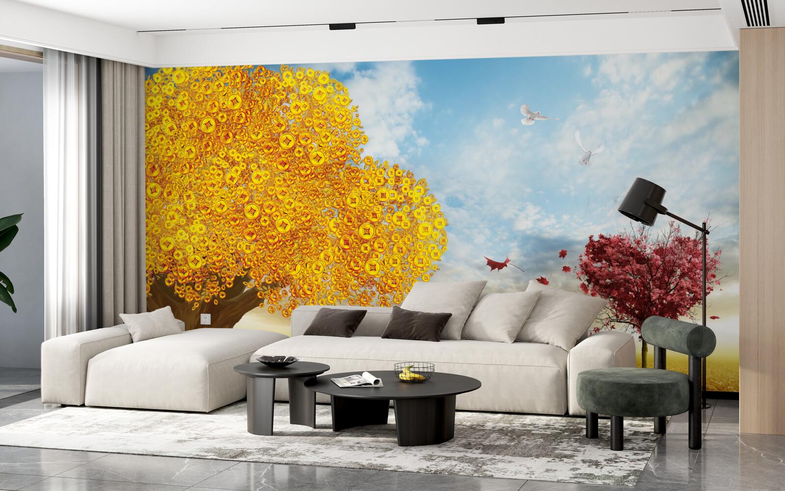 Fototapeta žiarivé odtiene jesenného lístia proti modrej oblohe