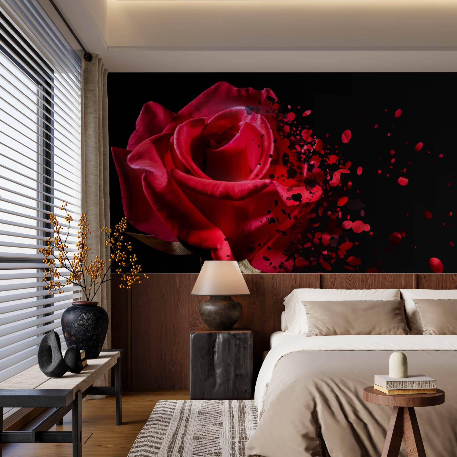 Fototapeta červená ruža kvitne na čiernom pozadí