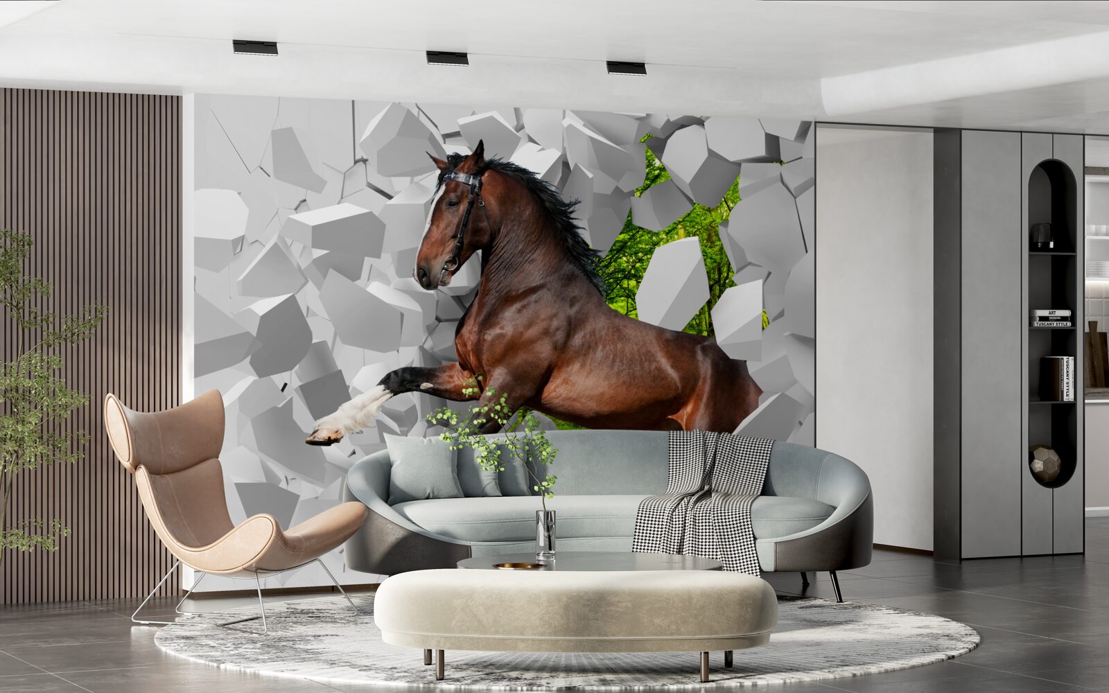 Fototapeta hnedý kôň prekonáva prekážku v podobe steny