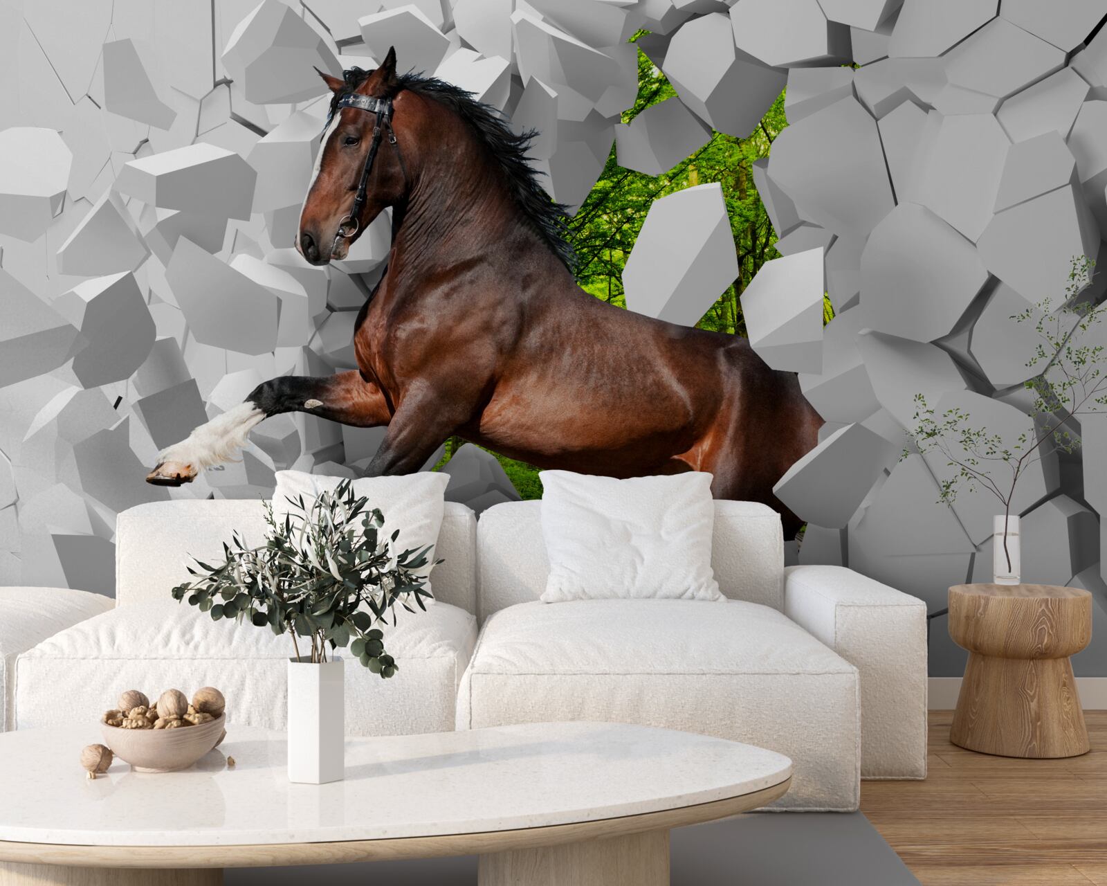 Fototapeta hnedý kôň prekonáva prekážku v podobe steny