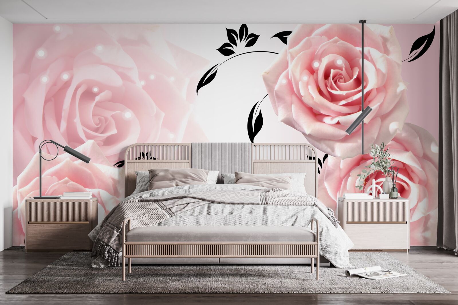 Fototapeta veľké ruže v jemnom ružovom odtieni