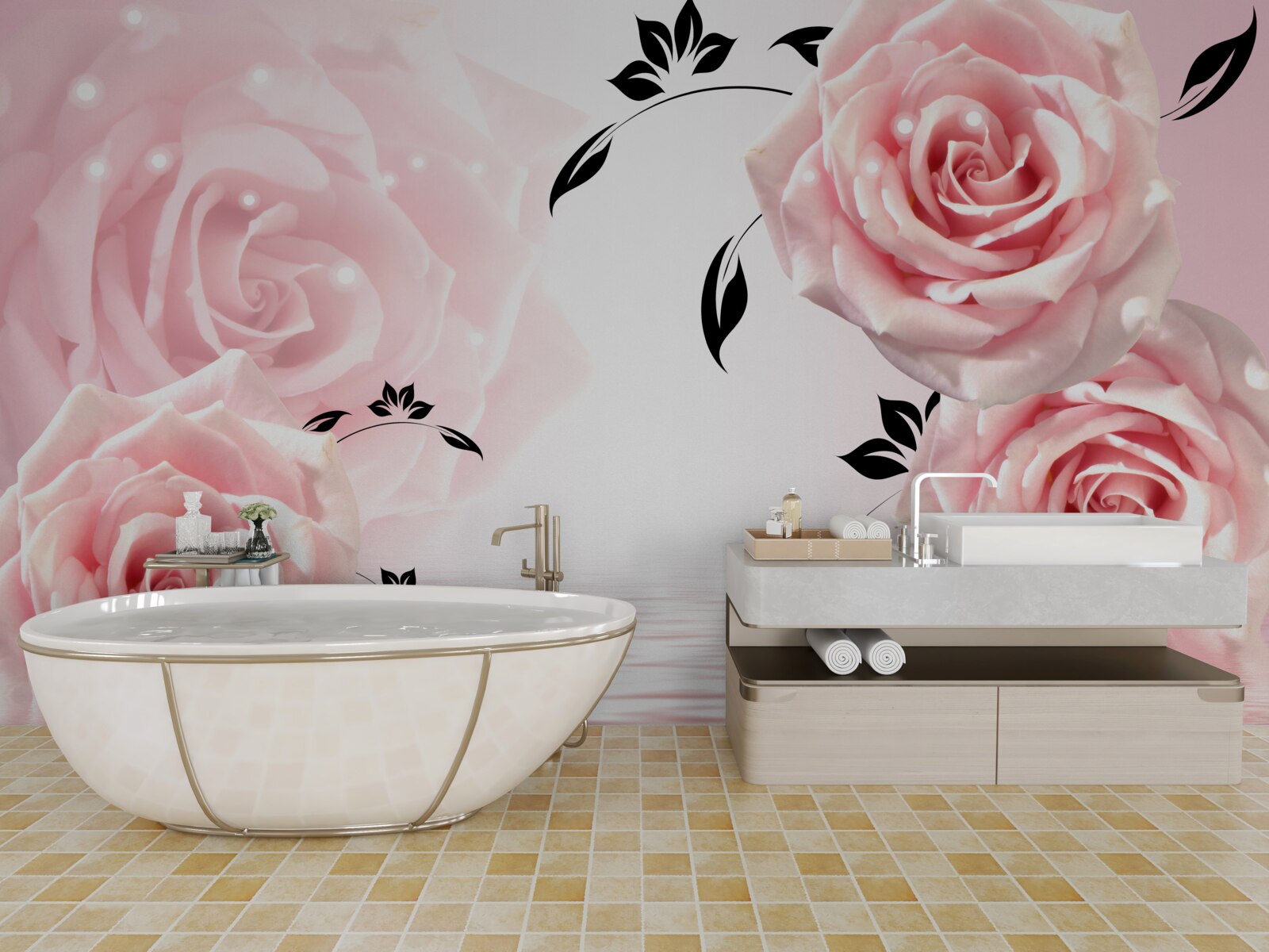 Fototapeta veľké ruže v jemnom ružovom odtieni