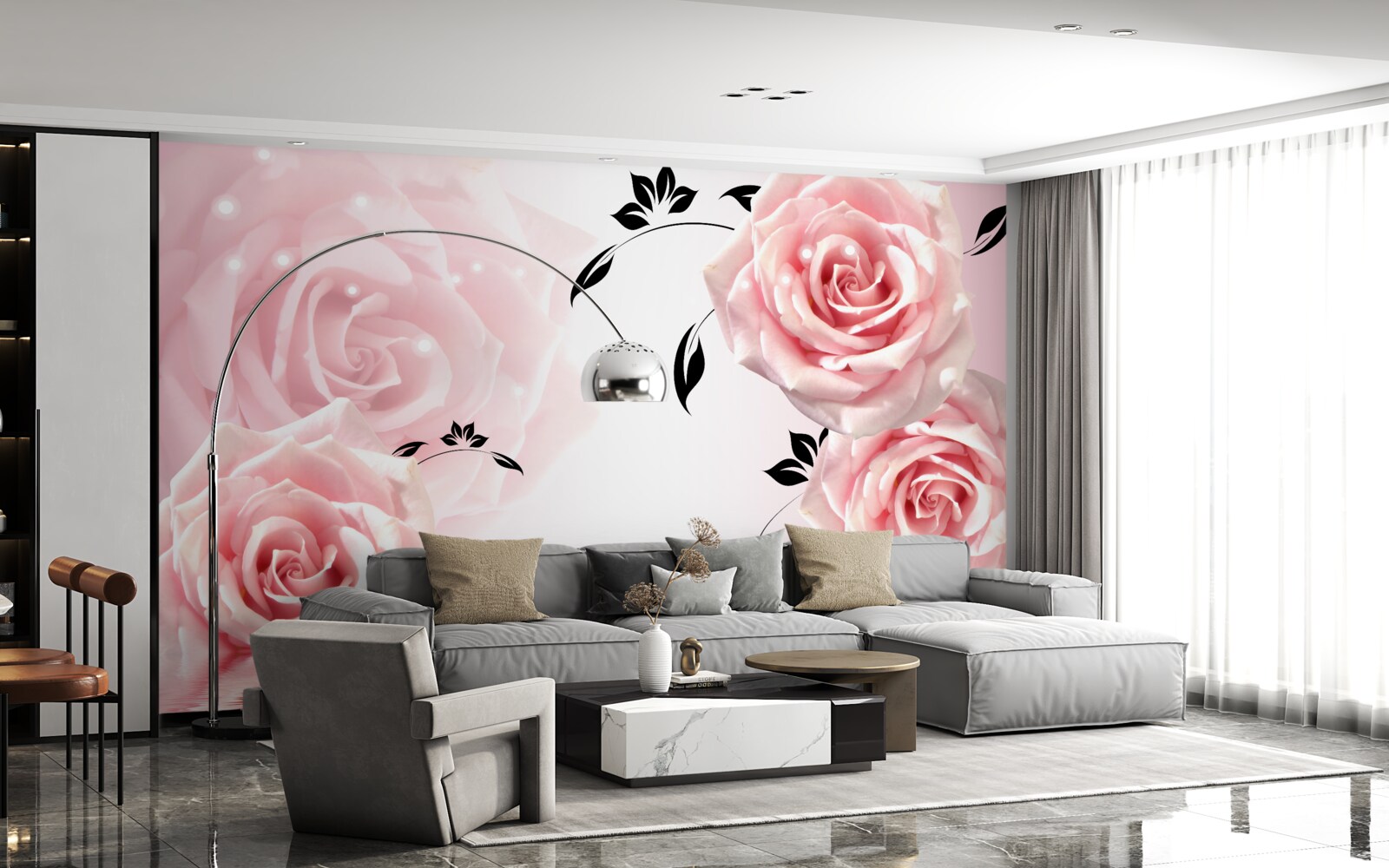 Fototapeta veľké ruže v jemnom ružovom odtieni