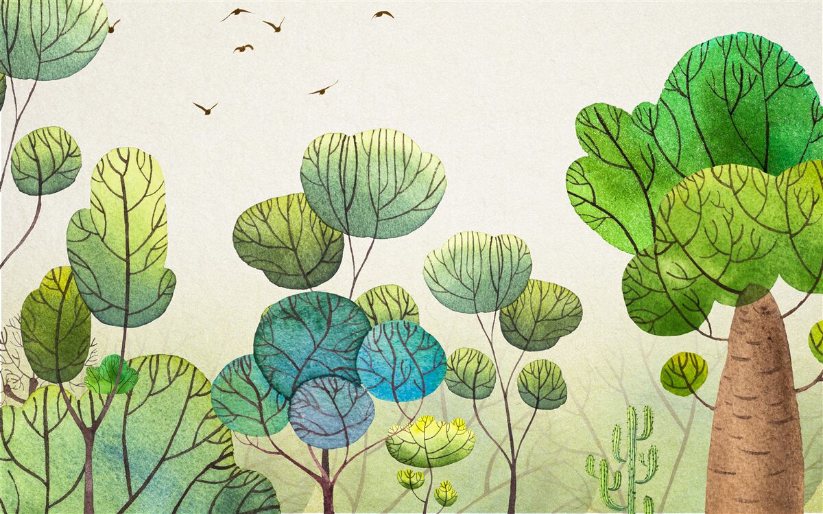 Fototapeta stromy maľované akvarelom