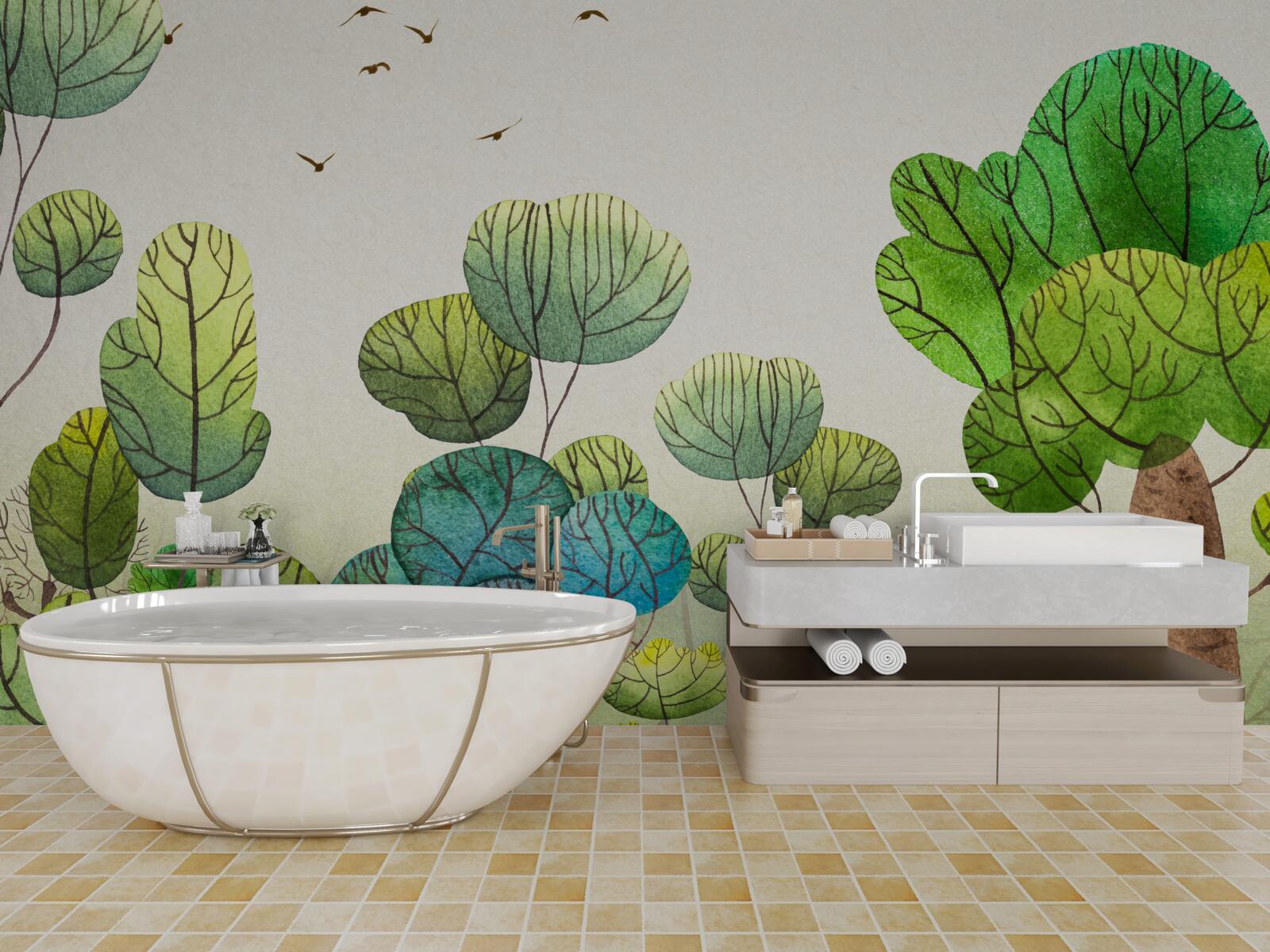 Fototapeta stromy maľované akvarelom