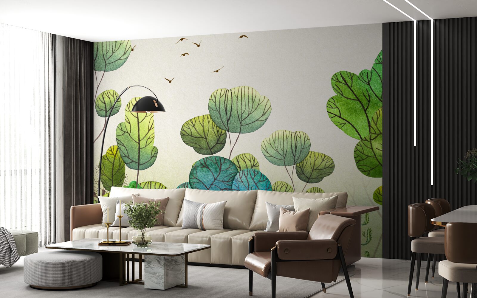 Fototapeta stromy maľované akvarelom