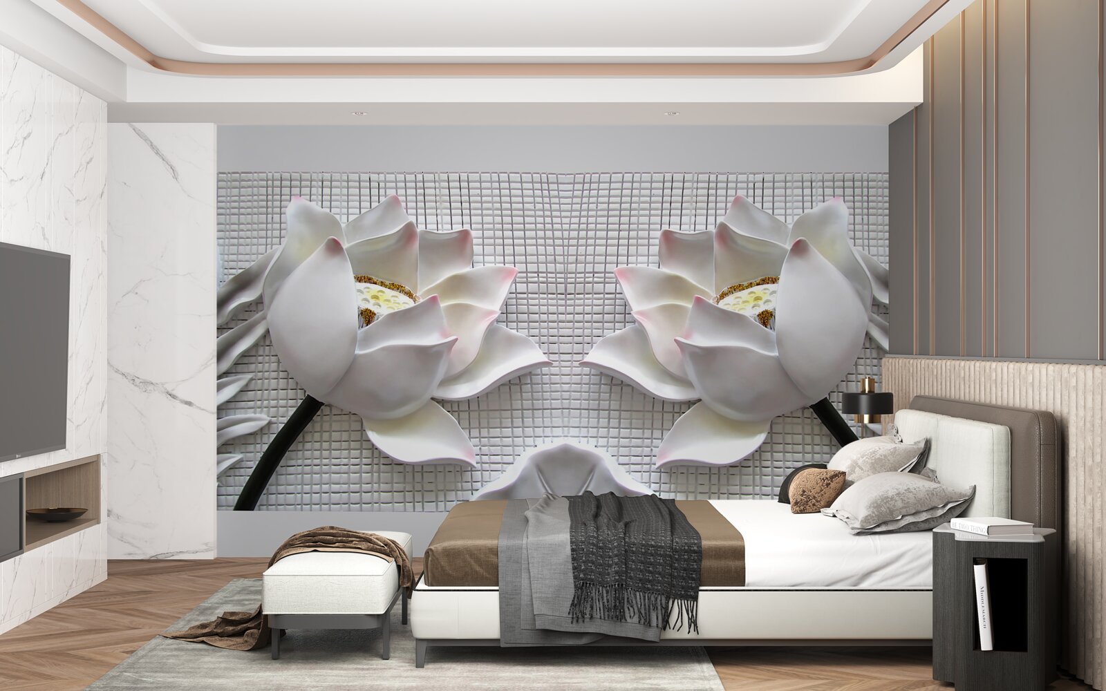 Fototapeta krabice s bielymi lotosmi