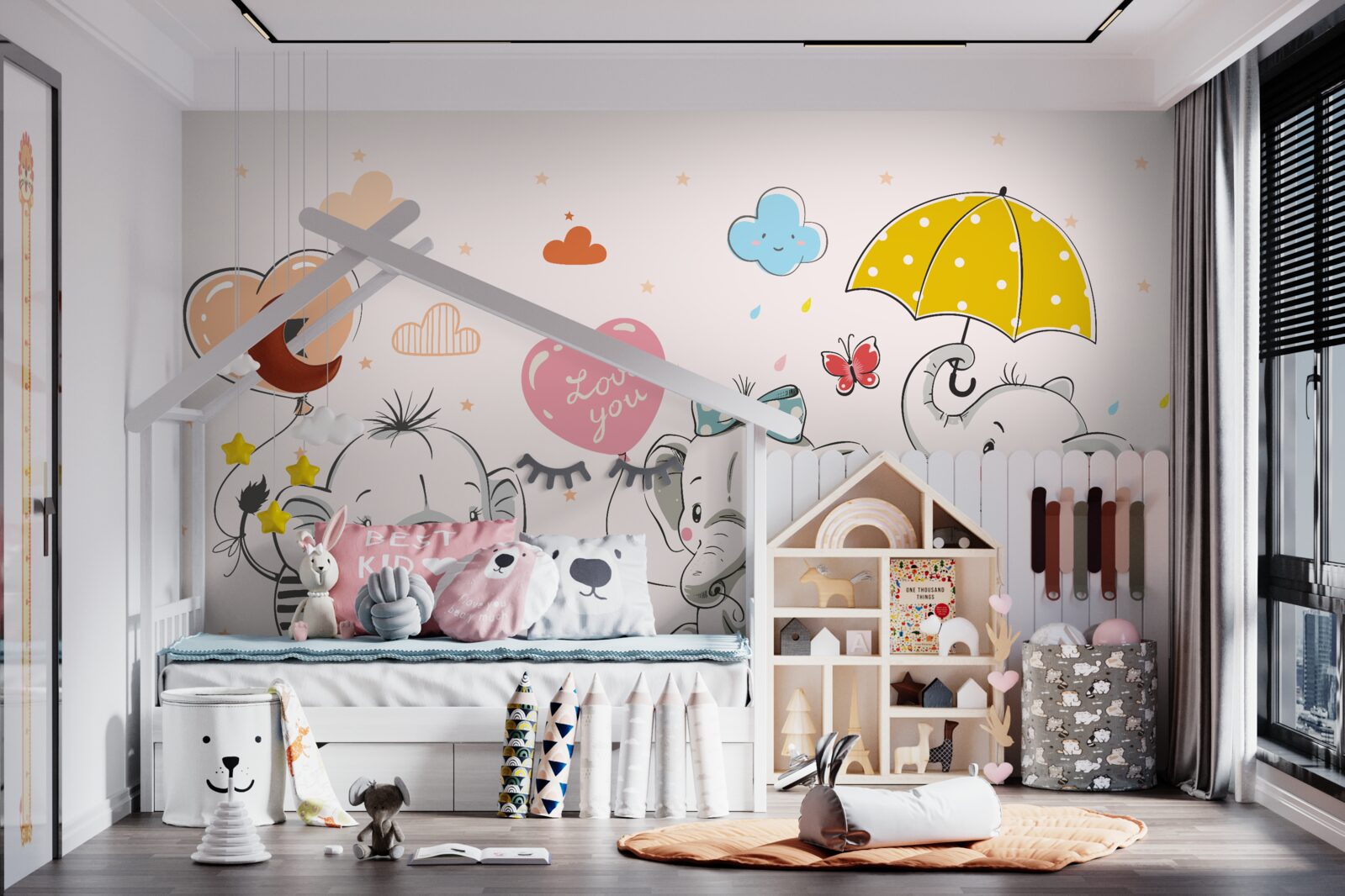 Fototapeta Roztomilé slony s balónikmi