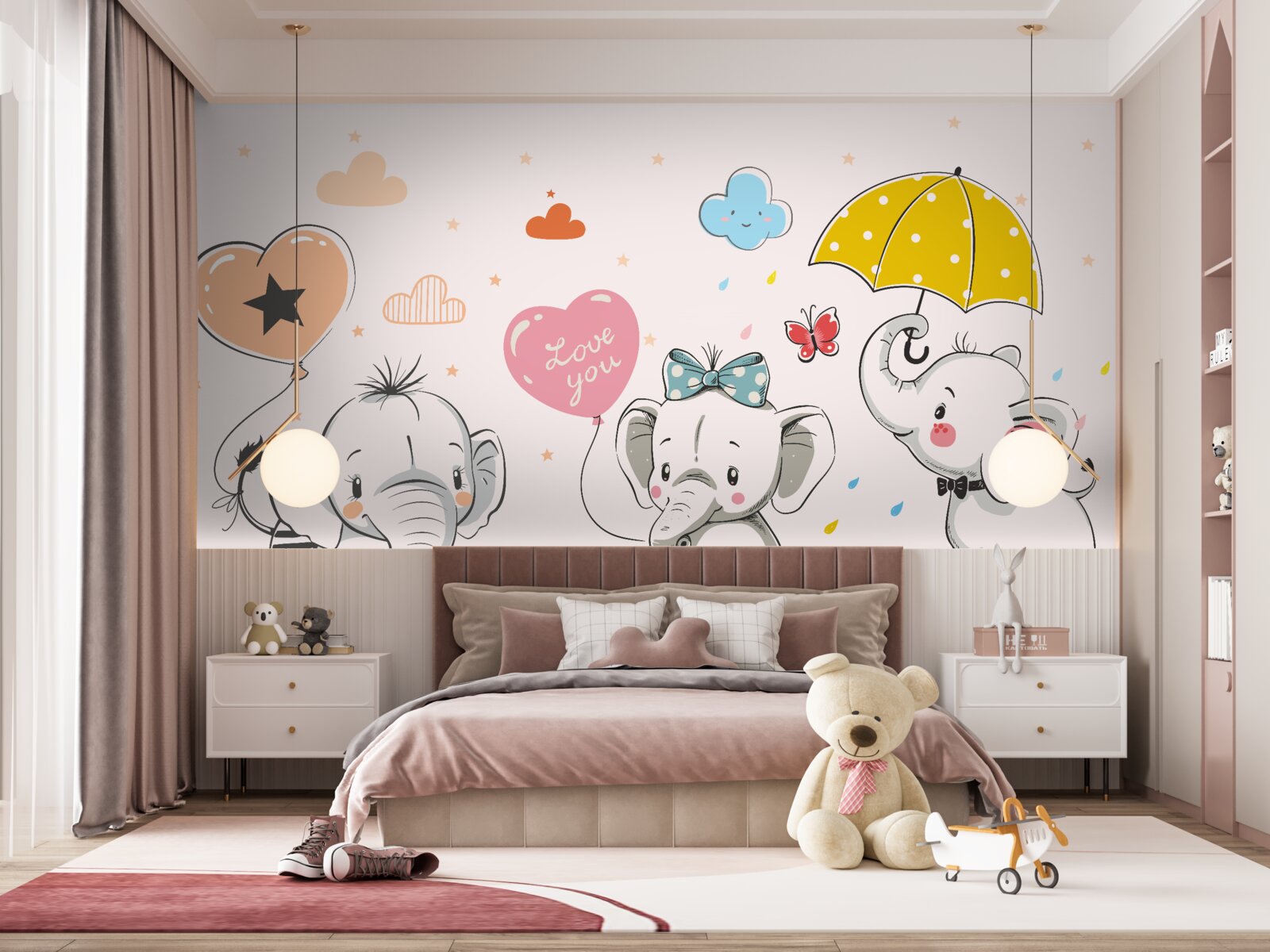 Fototapeta Roztomilé slony s balónikmi