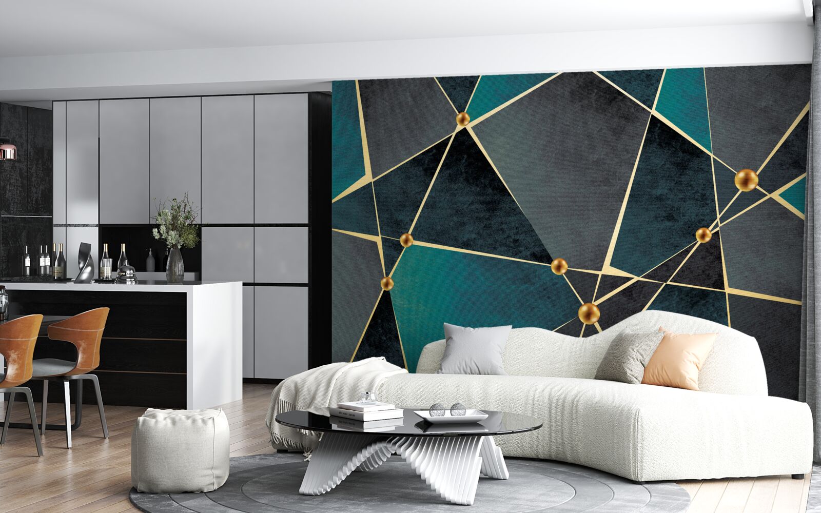 Fototapeta smaragdová mozaika so zlatými akcentmi