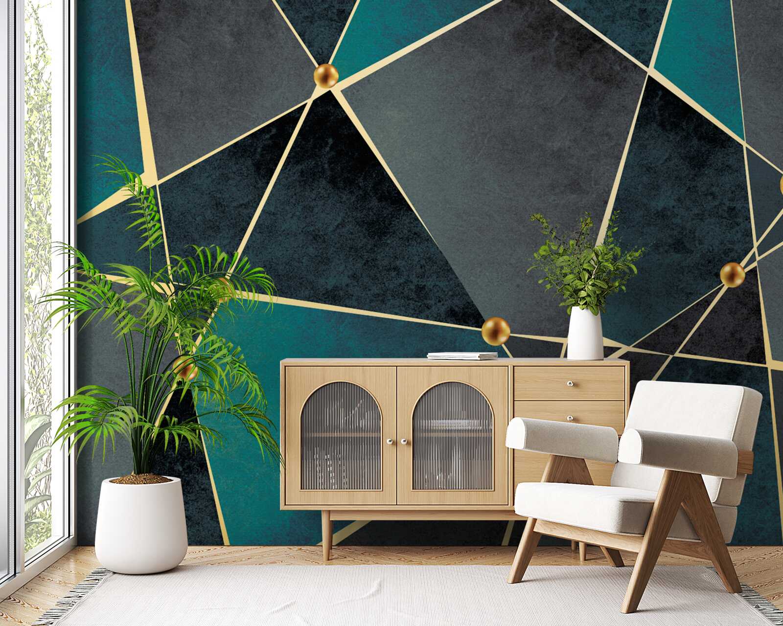 Fototapeta smaragdová mozaika so zlatými akcentmi