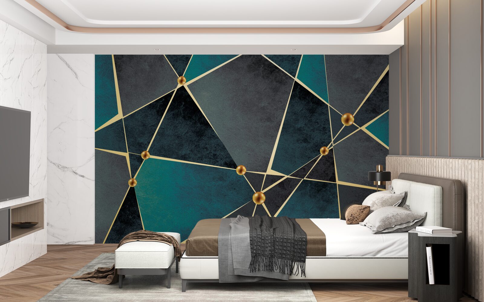 Fototapeta smaragdová mozaika so zlatými akcentmi