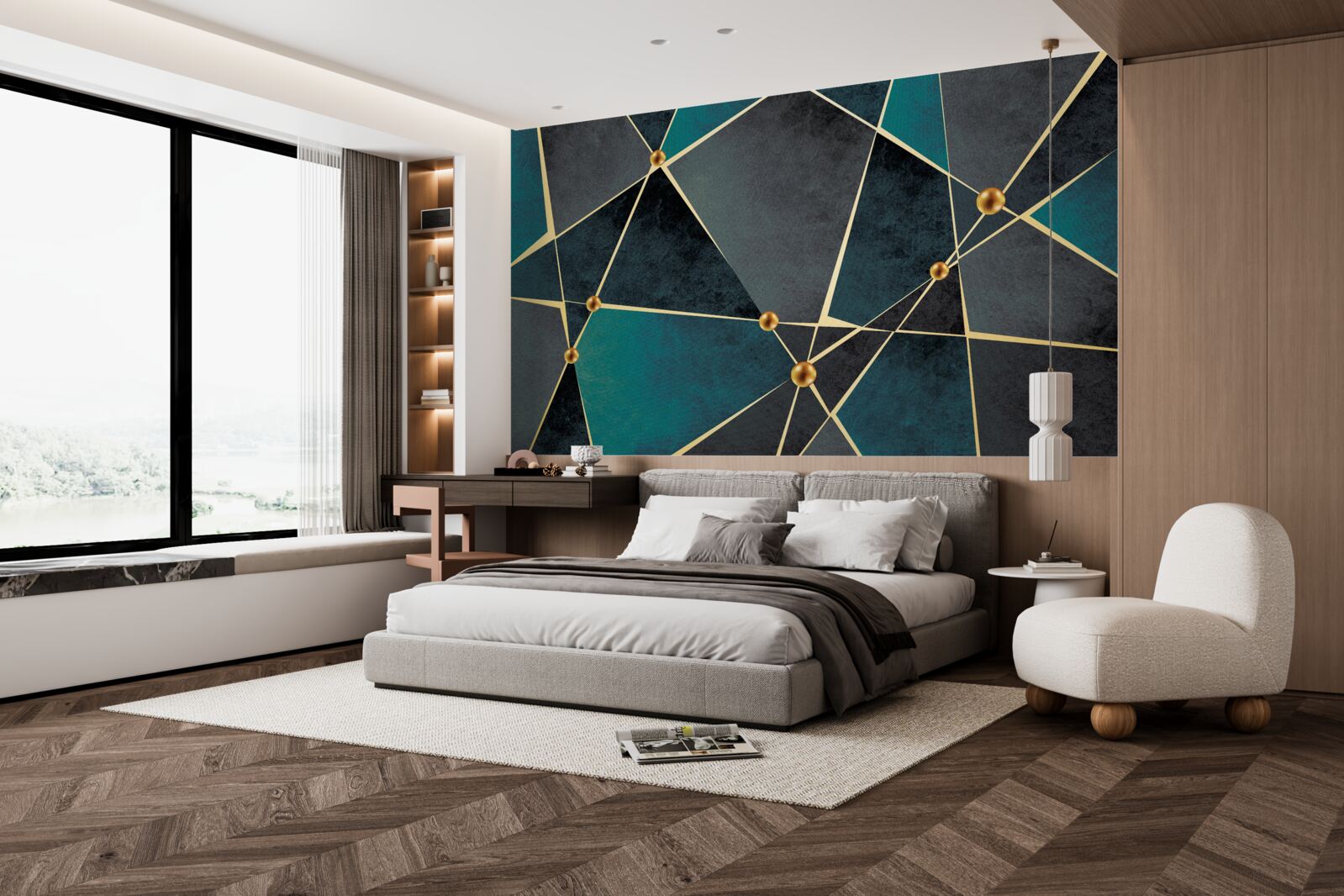 Fototapeta smaragdová mozaika so zlatými akcentmi