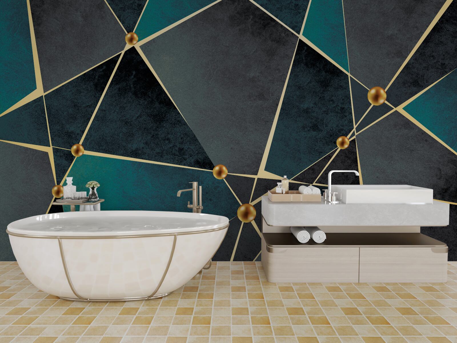 Fototapeta smaragdová mozaika so zlatými akcentmi