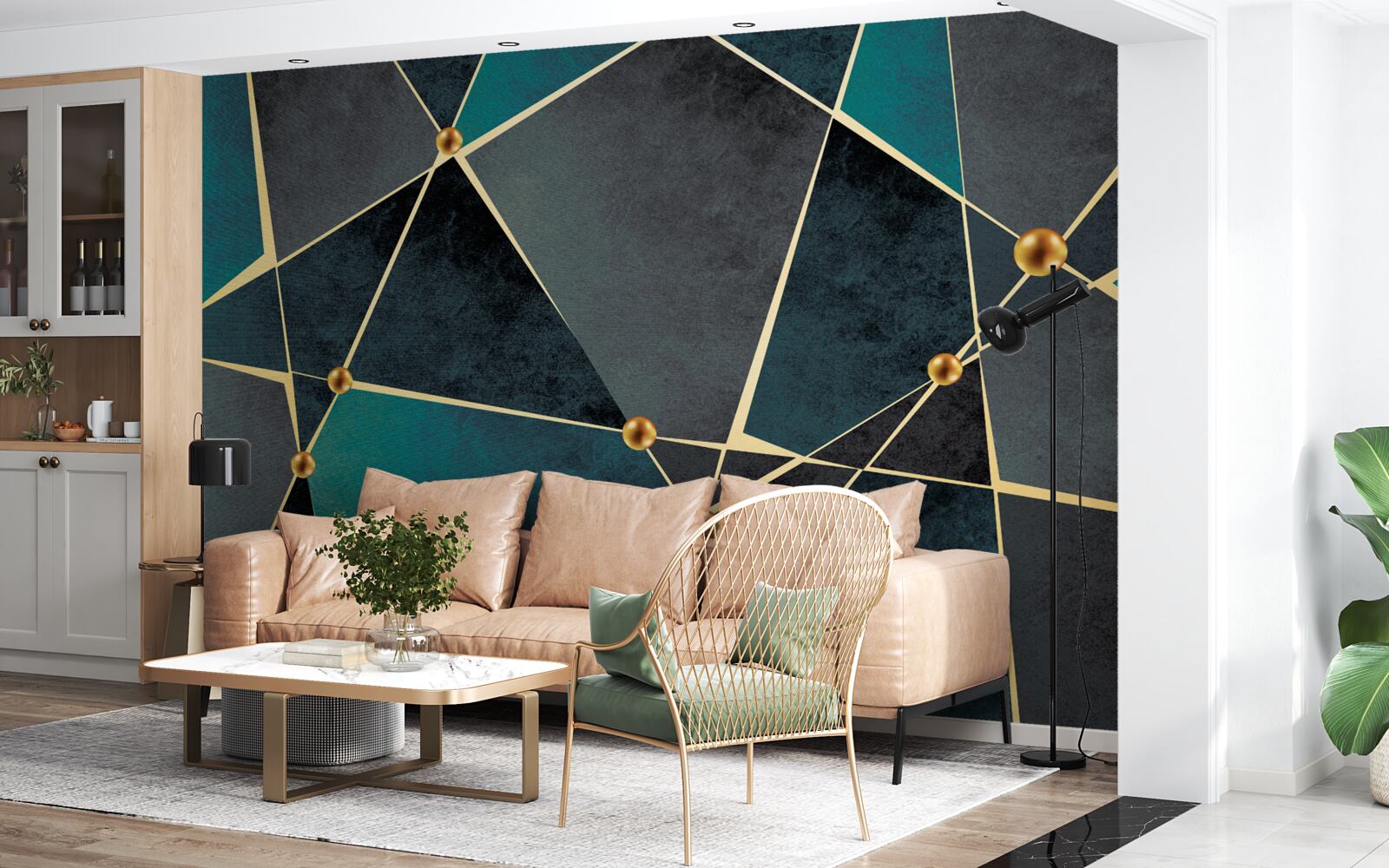 Fototapeta smaragdová mozaika so zlatými akcentmi