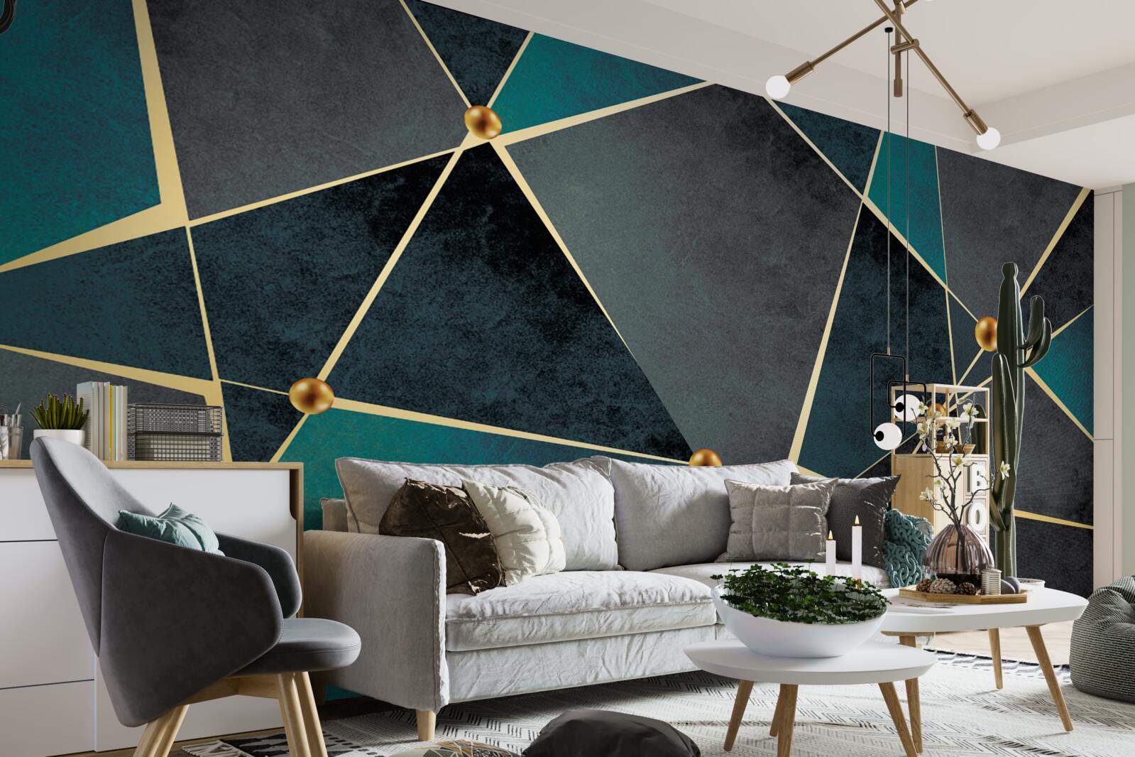 Fototapeta smaragdová mozaika so zlatými akcentmi