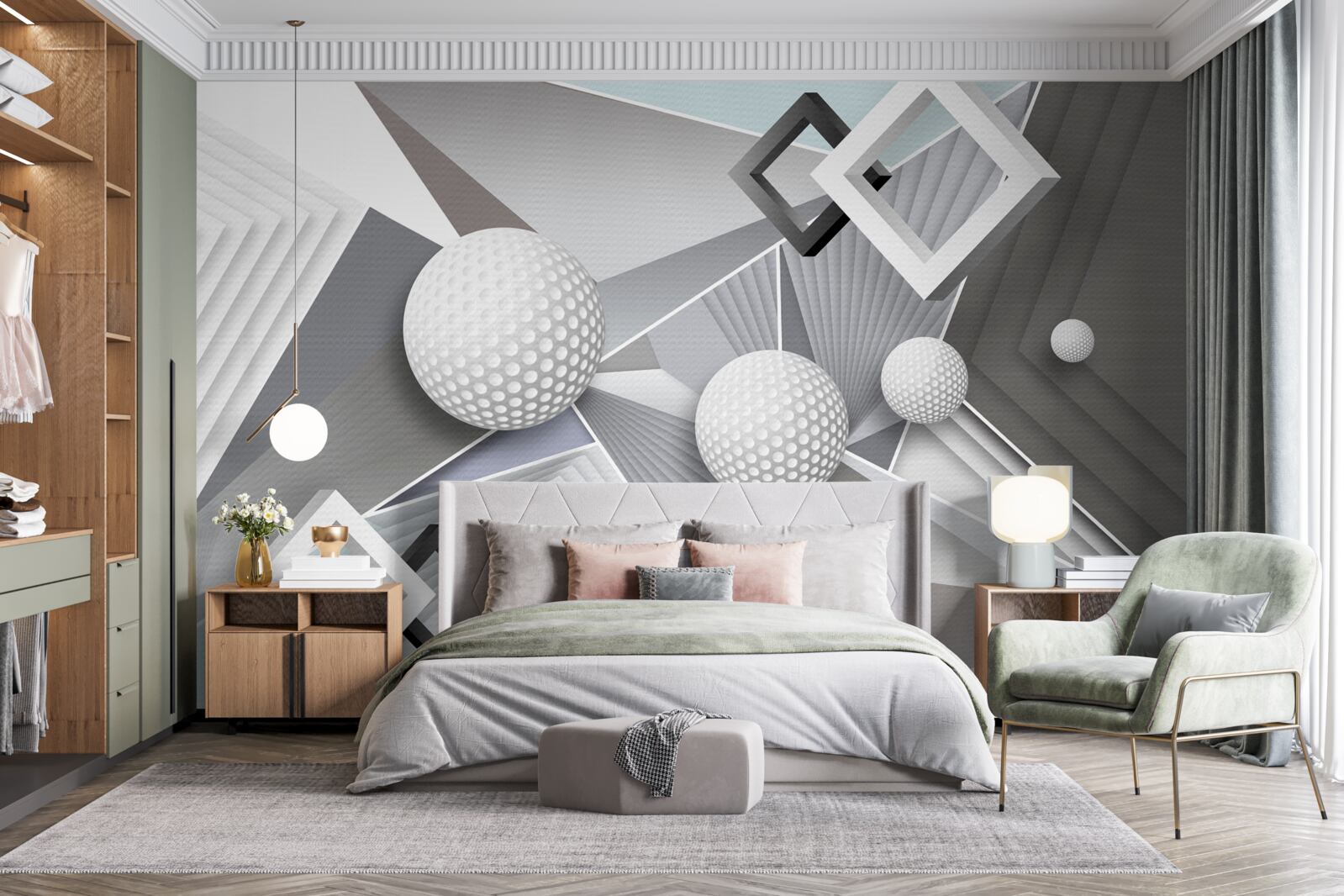 Fototapeta abstraktné geometrické znázornenie kocky a lopty