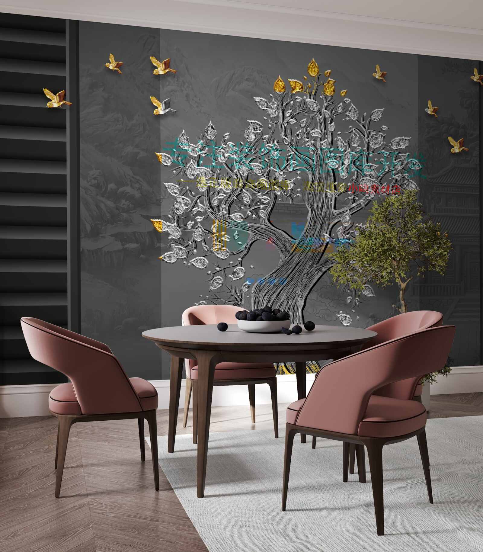 Fototapeta strom zlata a vtáky lietajúce na oblohe