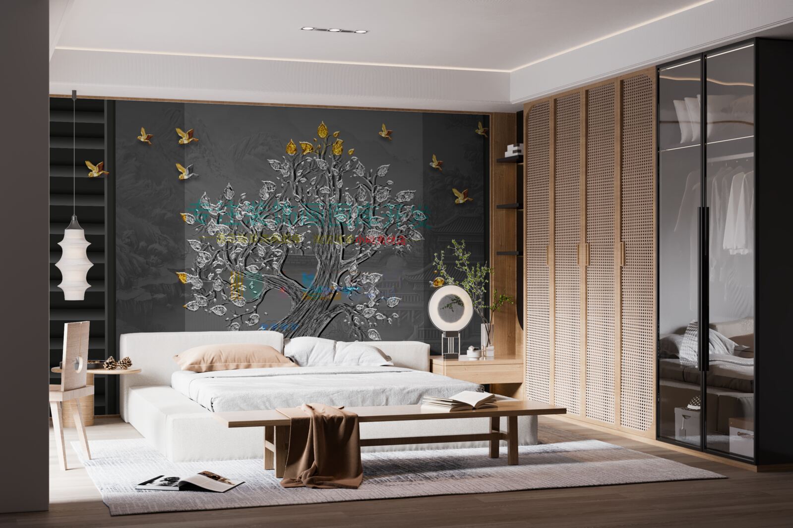 Fototapeta strom zlata a vtáky lietajúce na oblohe