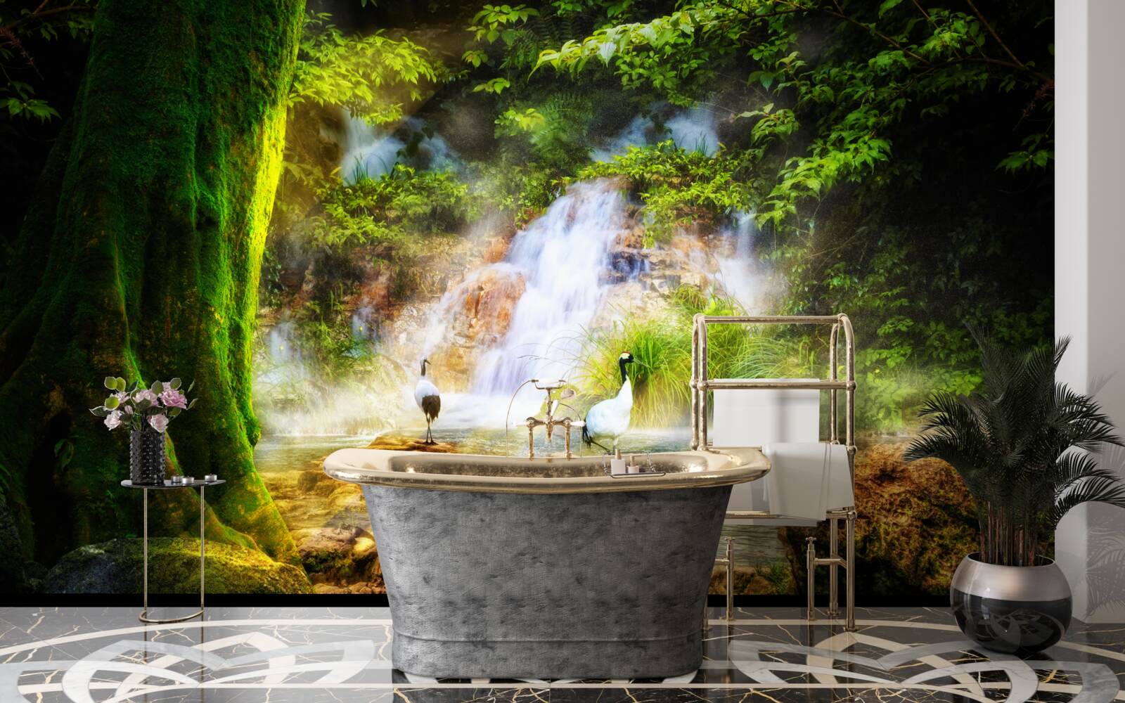 Fototapeta magický horský vodopád padajúci dolu