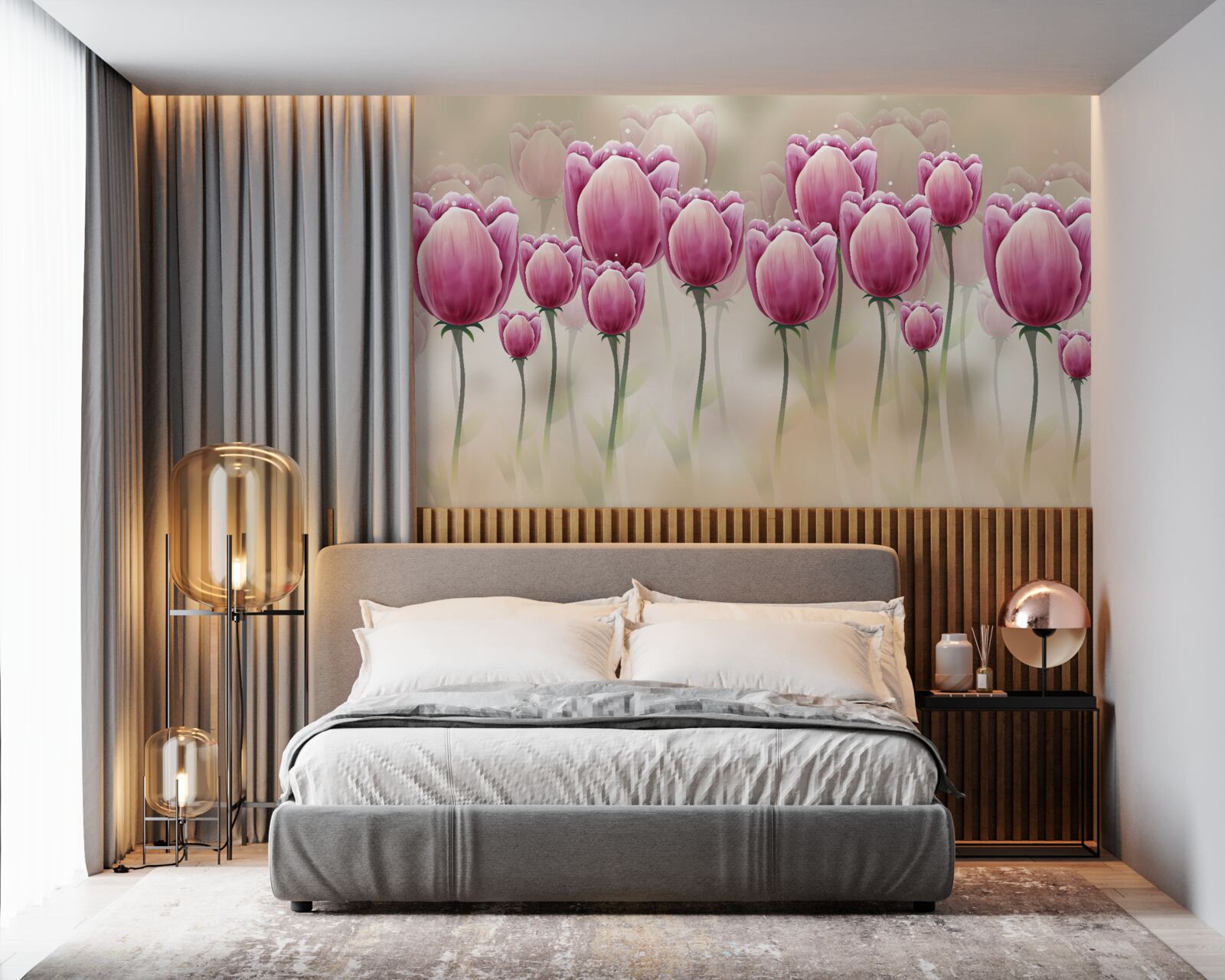 Fototapeta uzavreté karmínové tulipány