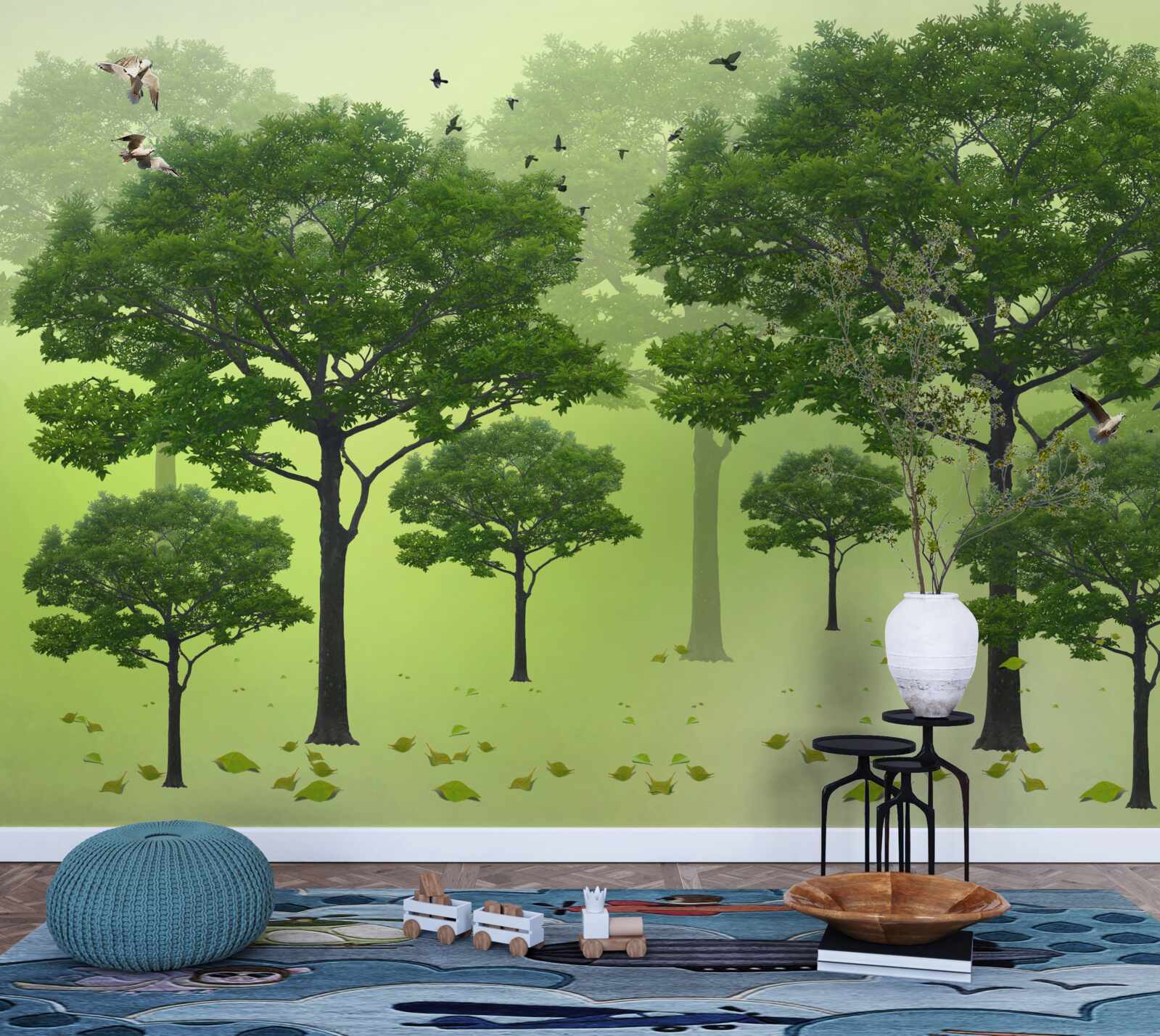 Fototapeta ranný les pokrytý zelenými listami