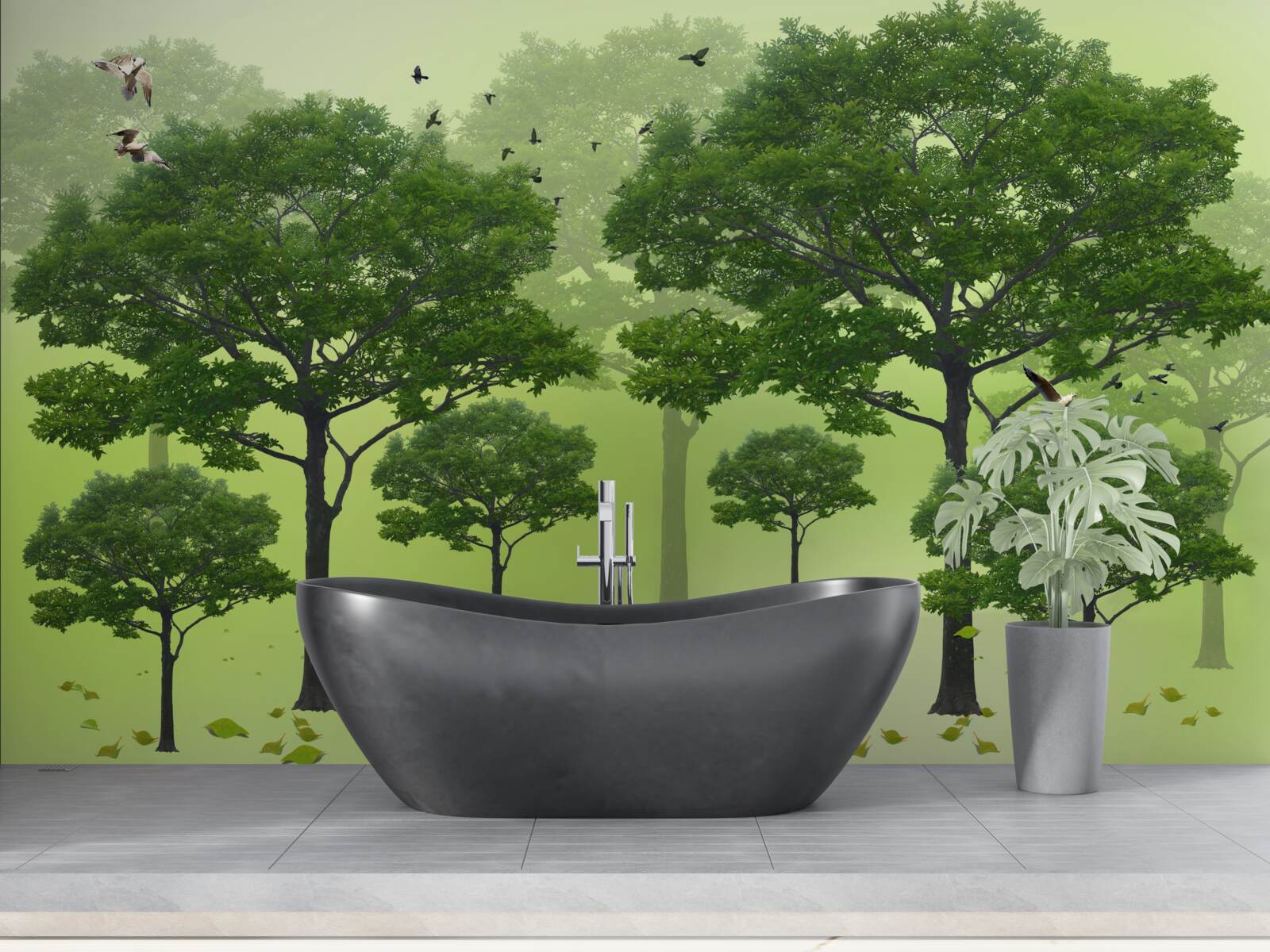 Fototapeta ranný les pokrytý zelenými listami