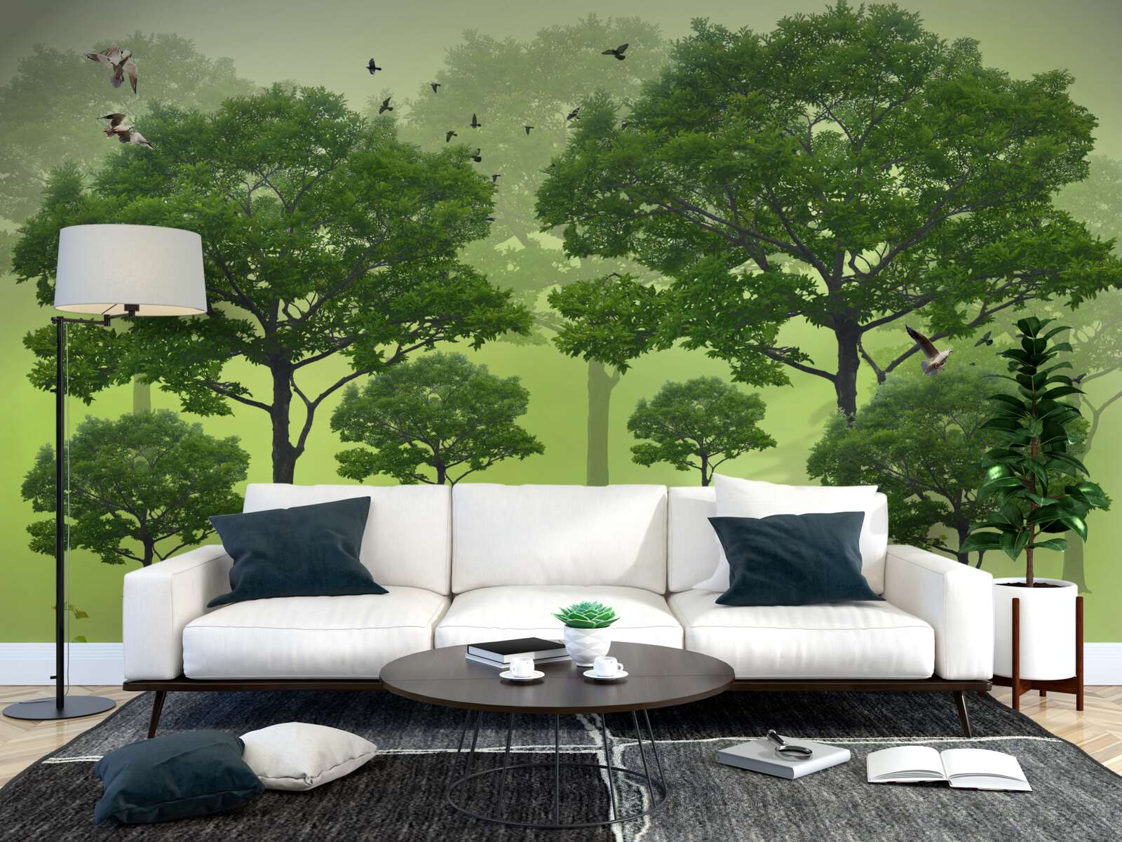 Fototapeta ranný les pokrytý zelenými listami