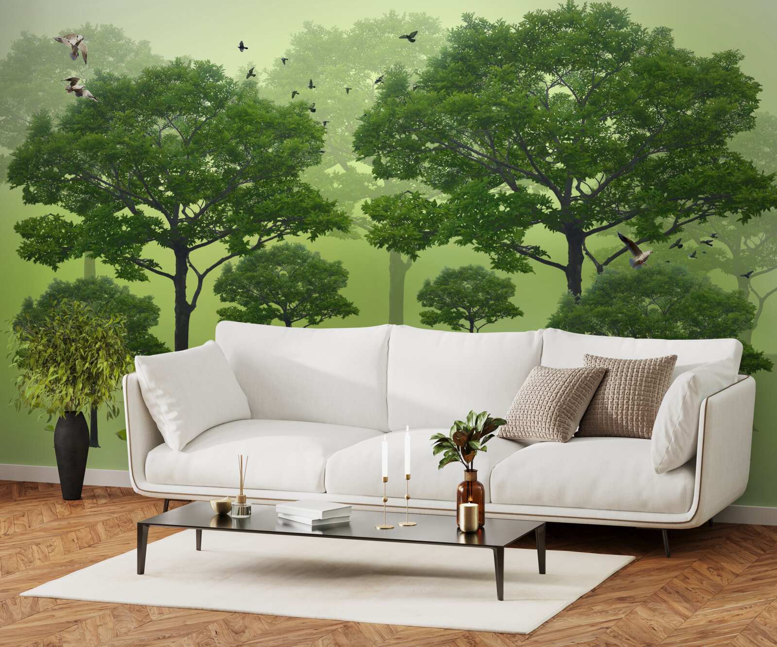 Fototapeta ranný les pokrytý zelenými listami