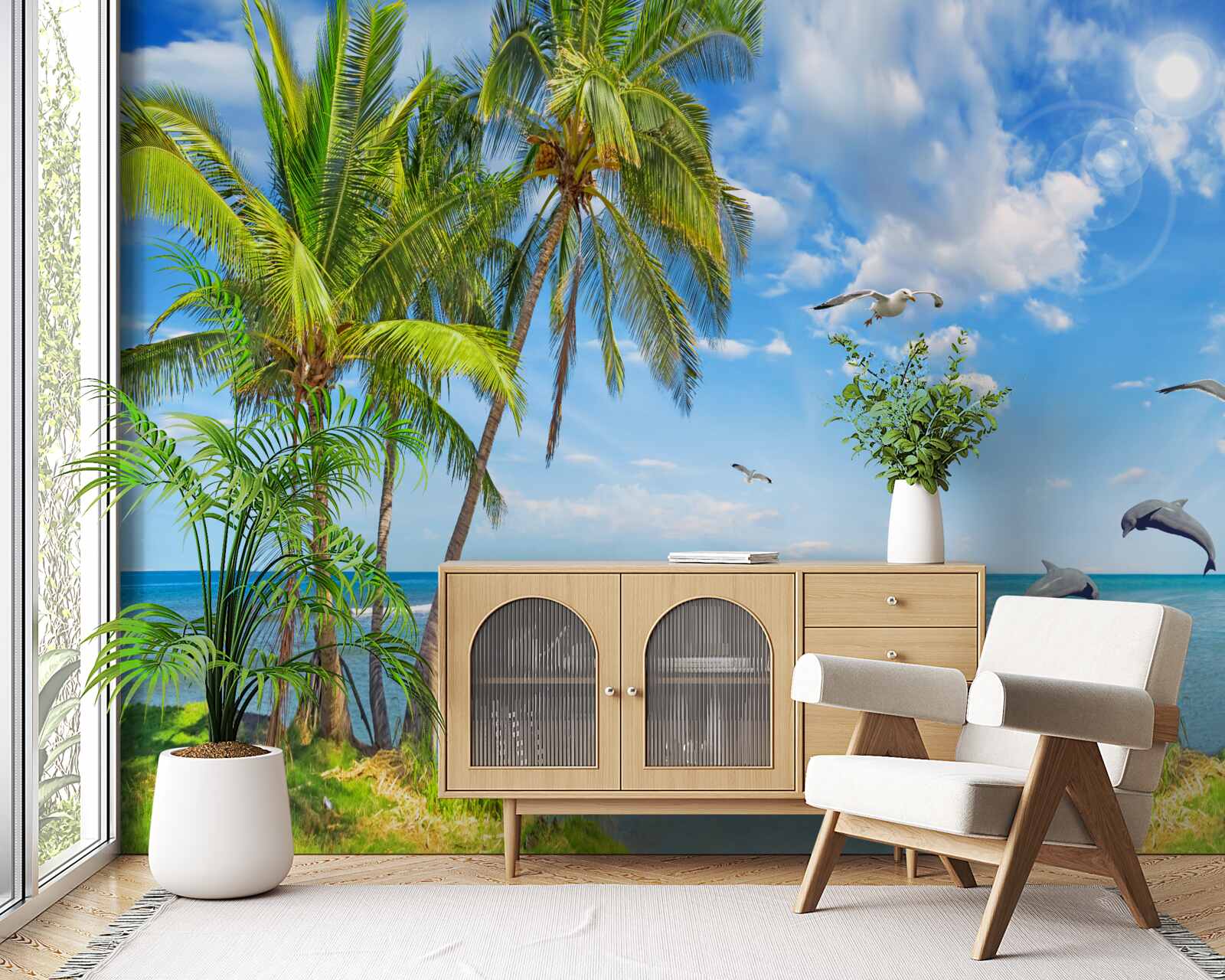 Fototapeta delfíny na prímorskej krajine