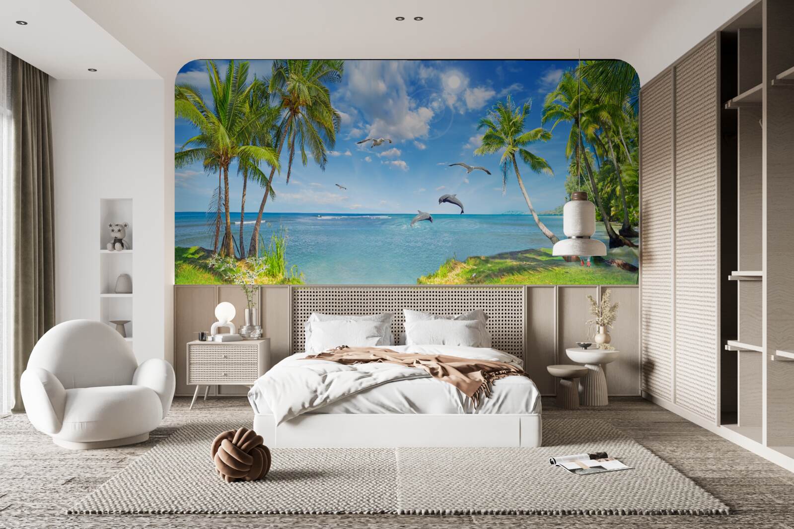 Fototapeta delfíny na prímorskej krajine