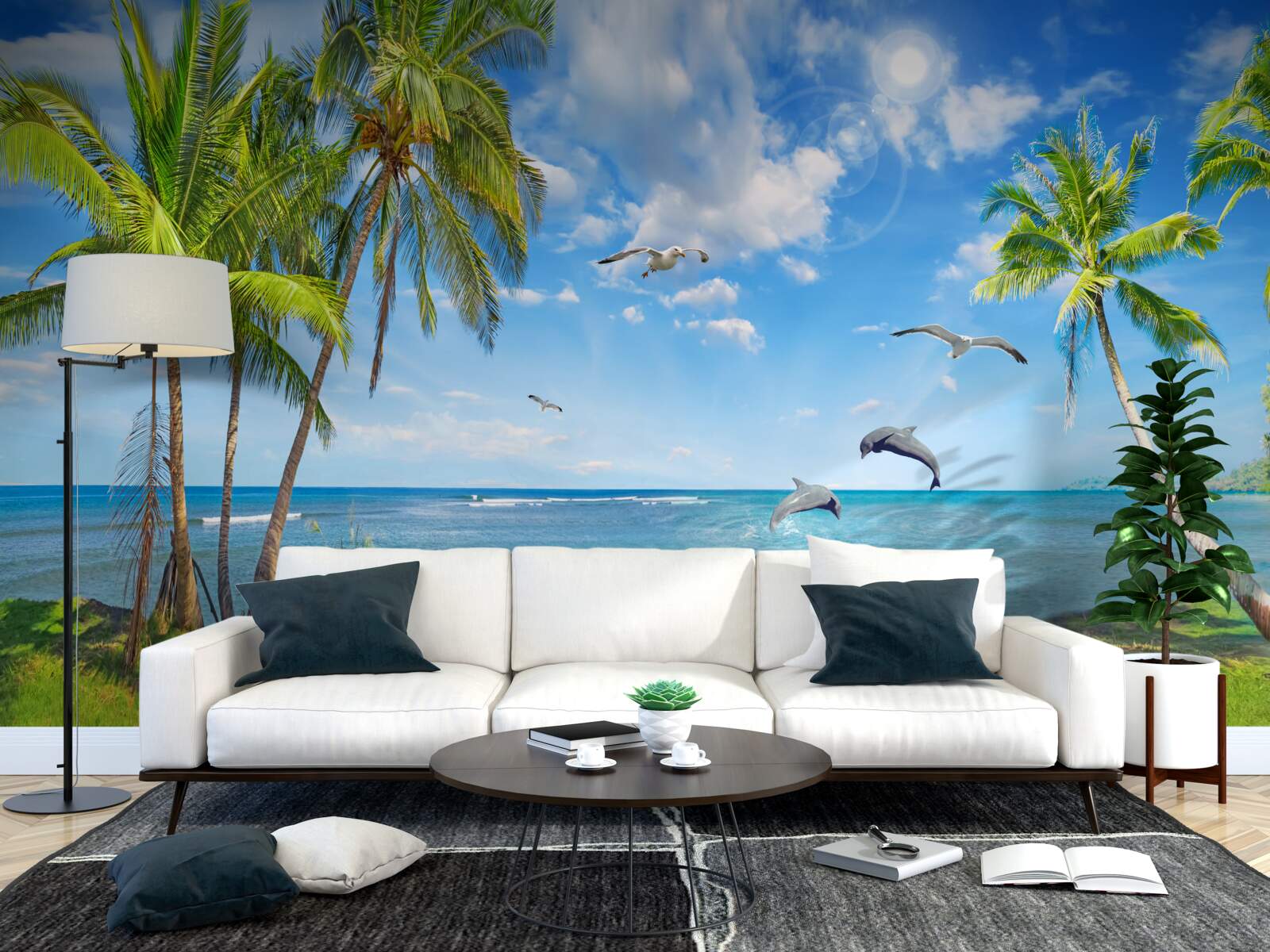 Fototapeta delfíny na prímorskej krajine