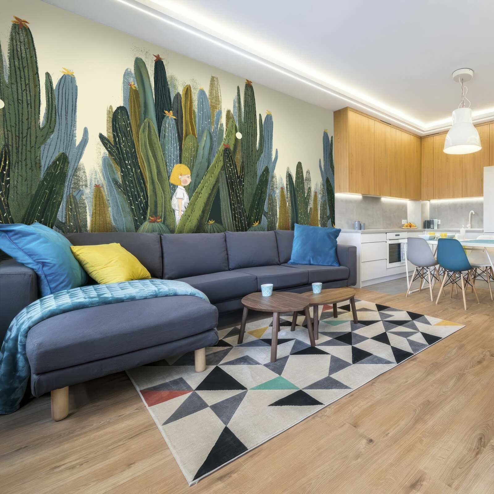 Fototapeta dievča s červenými vlasmi medzi kaktusmi