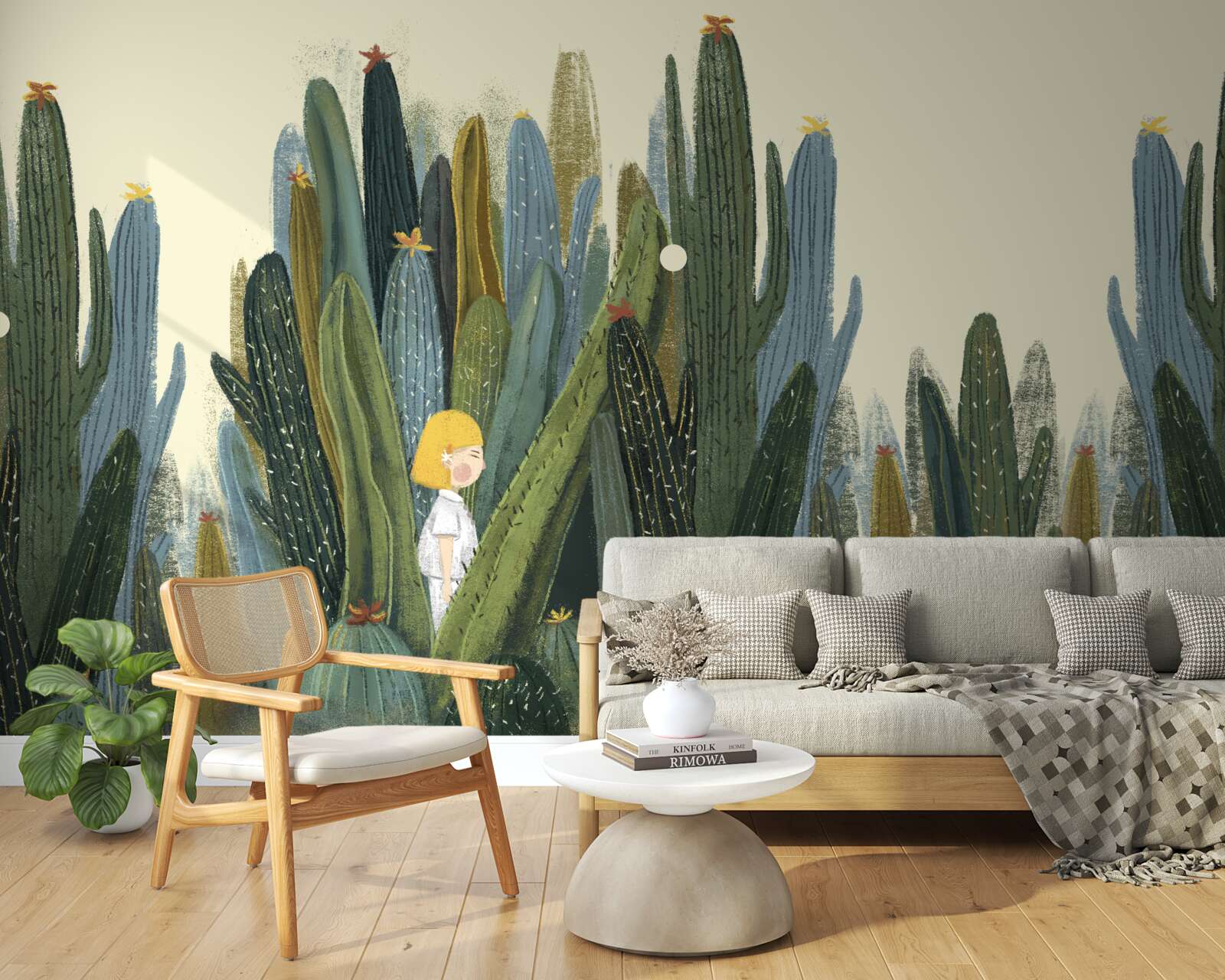 Fototapeta dievča s červenými vlasmi medzi kaktusmi