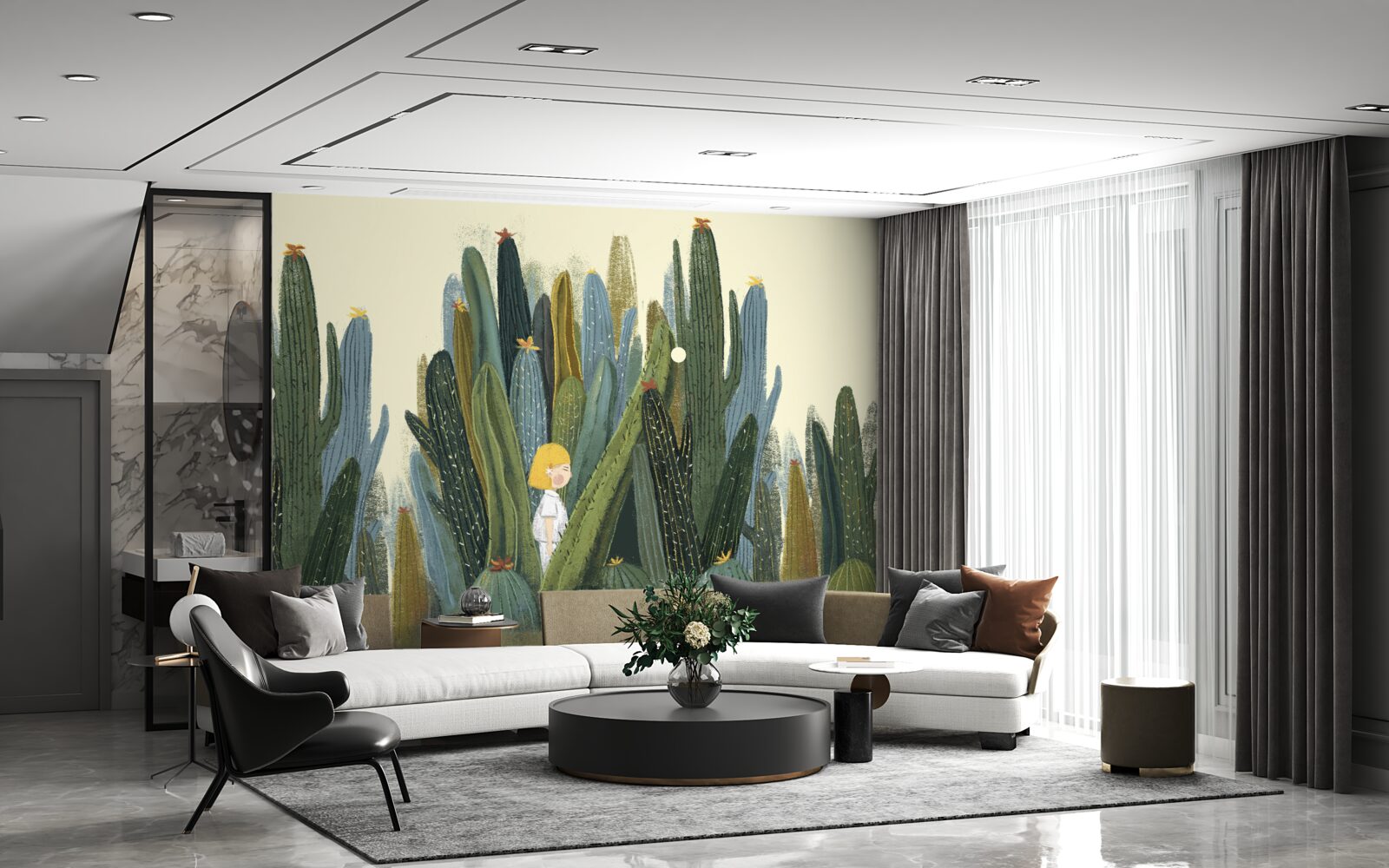 Fototapeta dievča s červenými vlasmi medzi kaktusmi