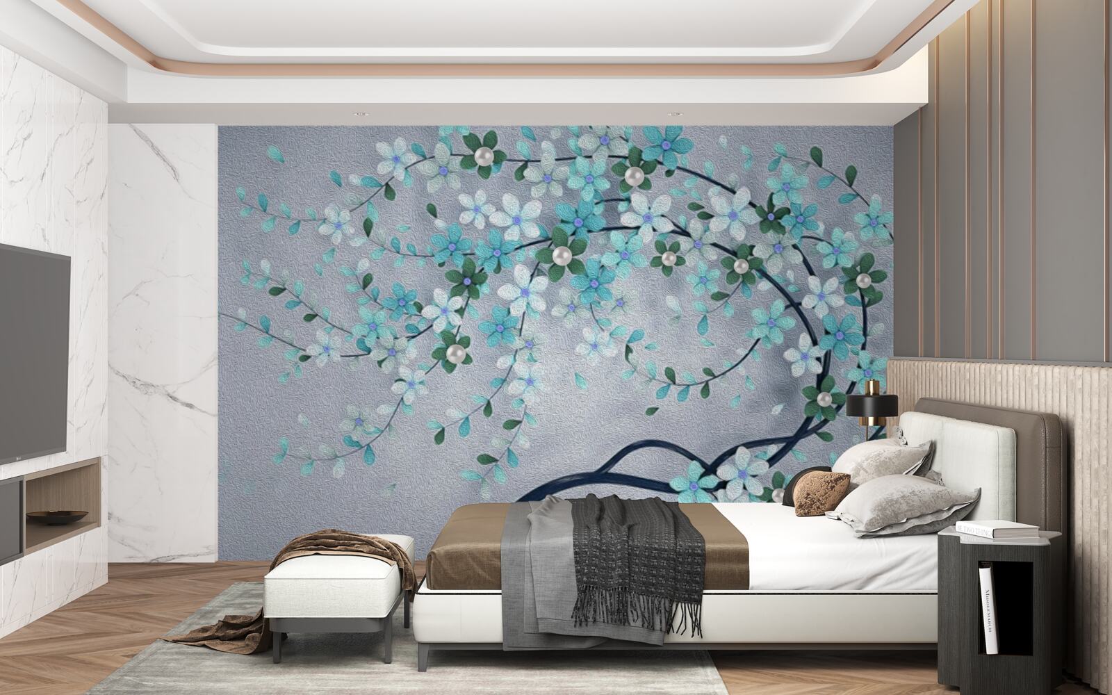 Fototapeta strom ohýbajúci sa pod váhou drobných kvietkov