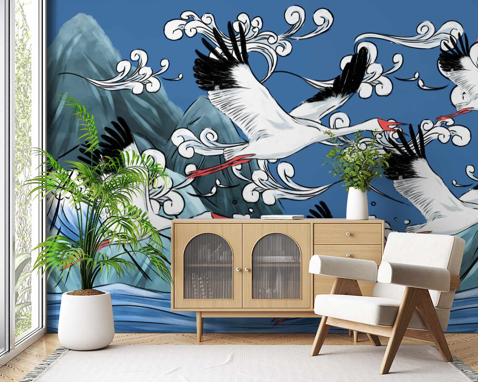 Fototapeta bociany smerujú k západu slnka