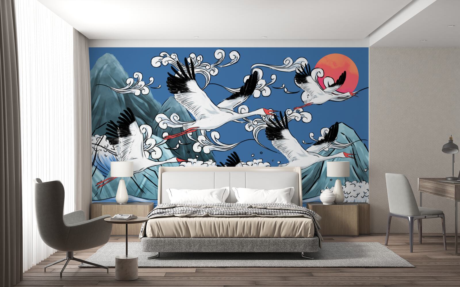 Fototapeta bociany smerujú k západu slnka