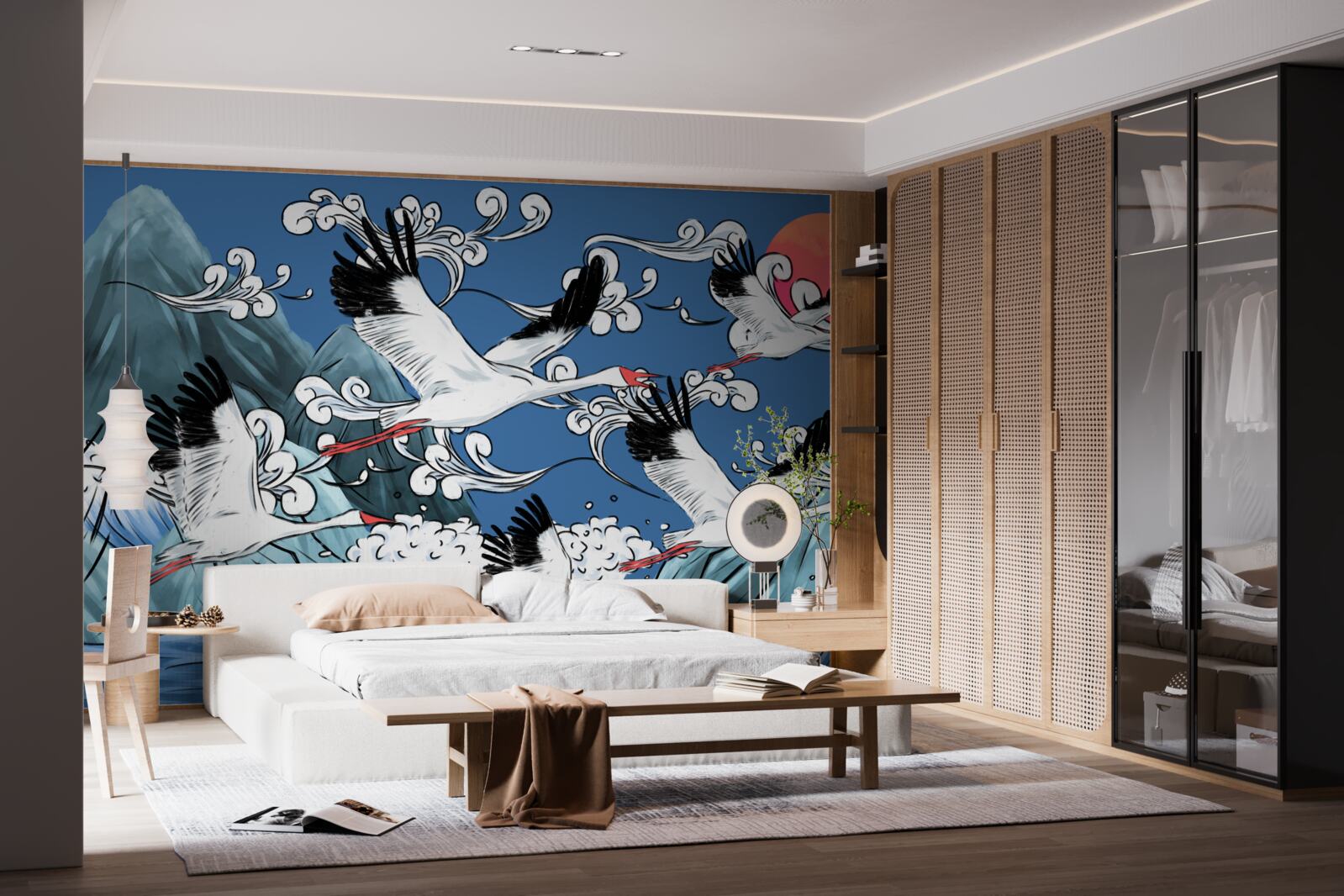 Fototapeta bociany smerujú k západu slnka