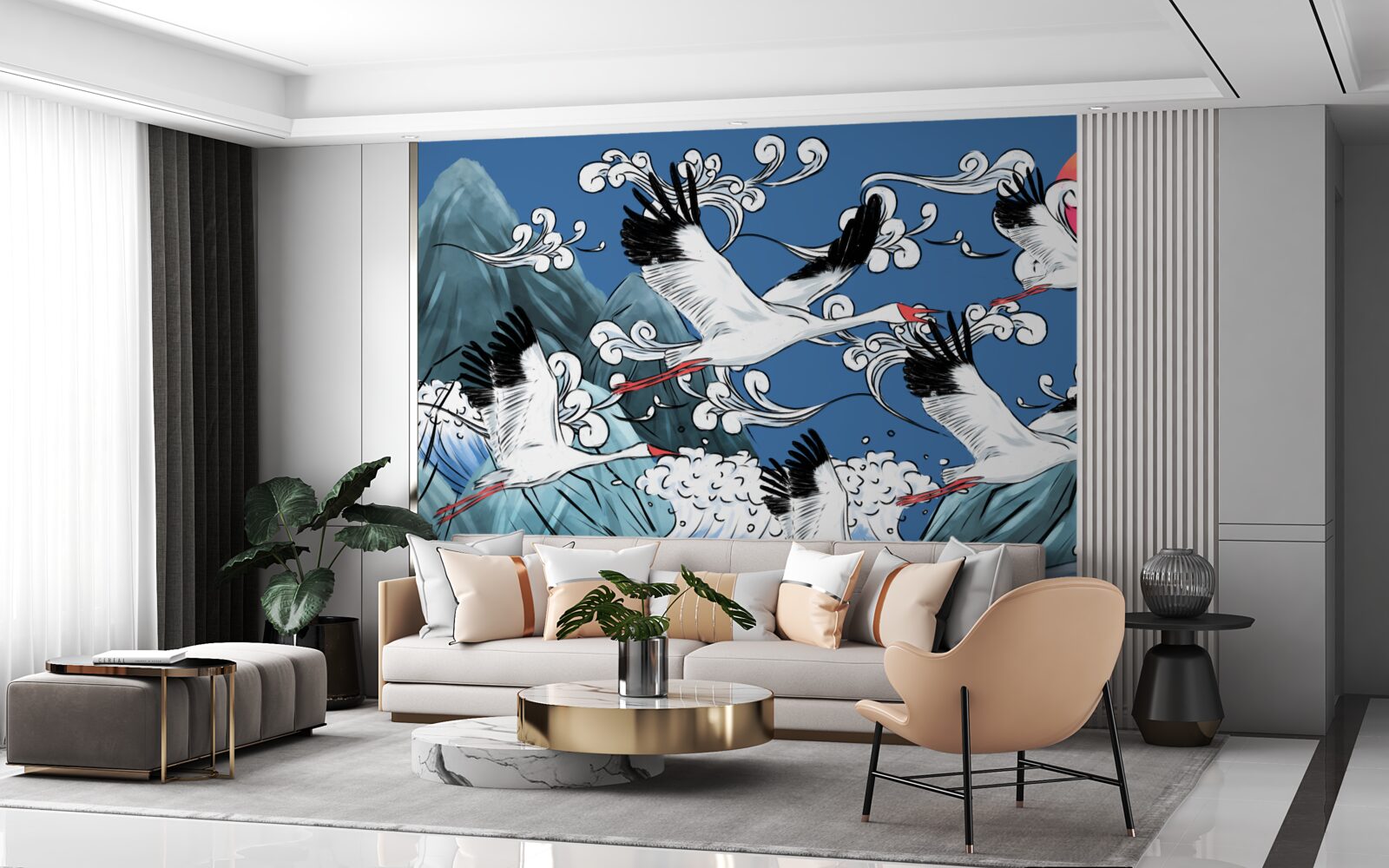 Fototapeta bociany smerujú k západu slnka