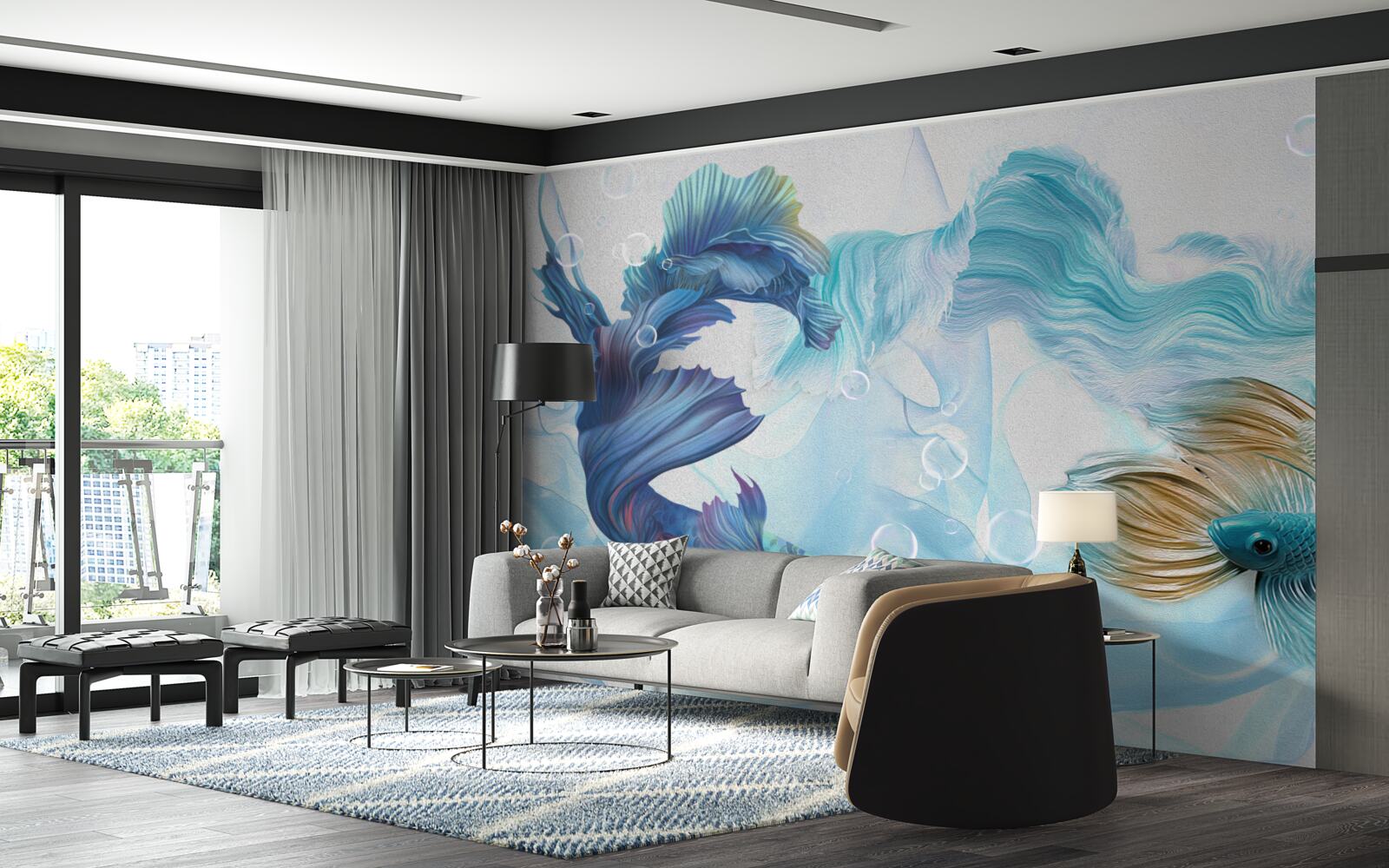 Fototapeta obraz farebných rýb plávajúcich vo vode