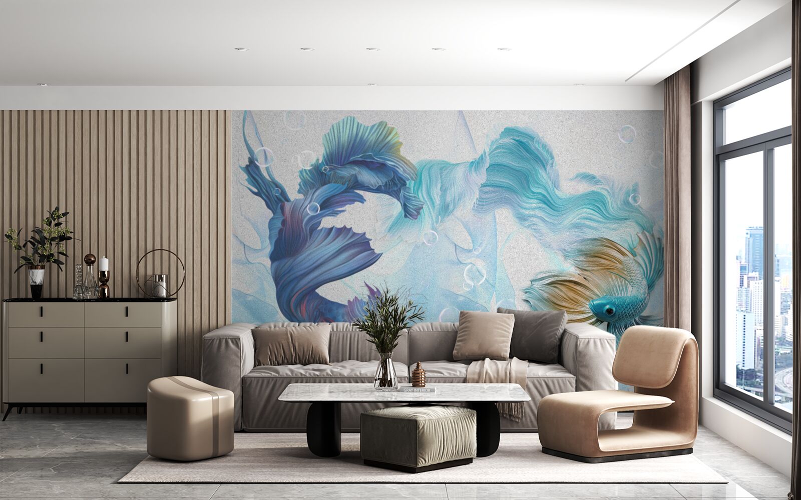 Fototapeta obraz farebných rýb plávajúcich vo vode