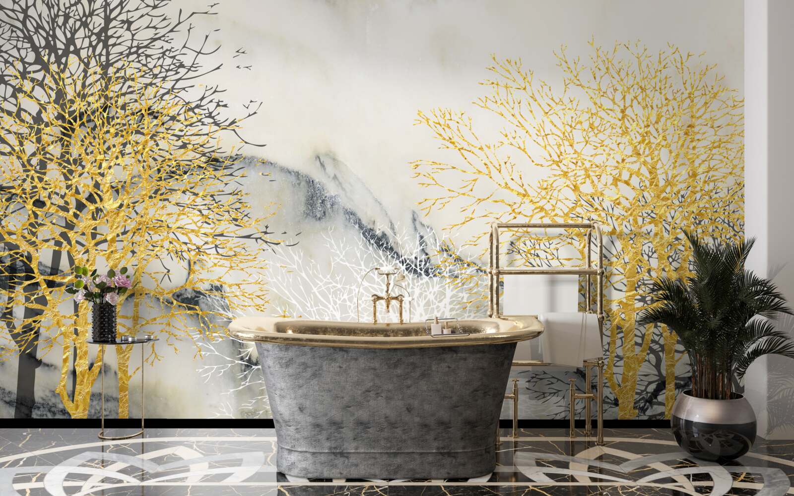 Fototapeta jesenné stromy pokryté zlatom