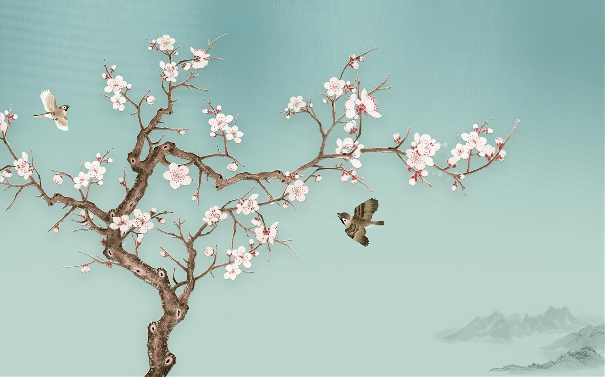 Fototapeta stromy s bielymi kvetmi sa stali terčom vtáčích letov