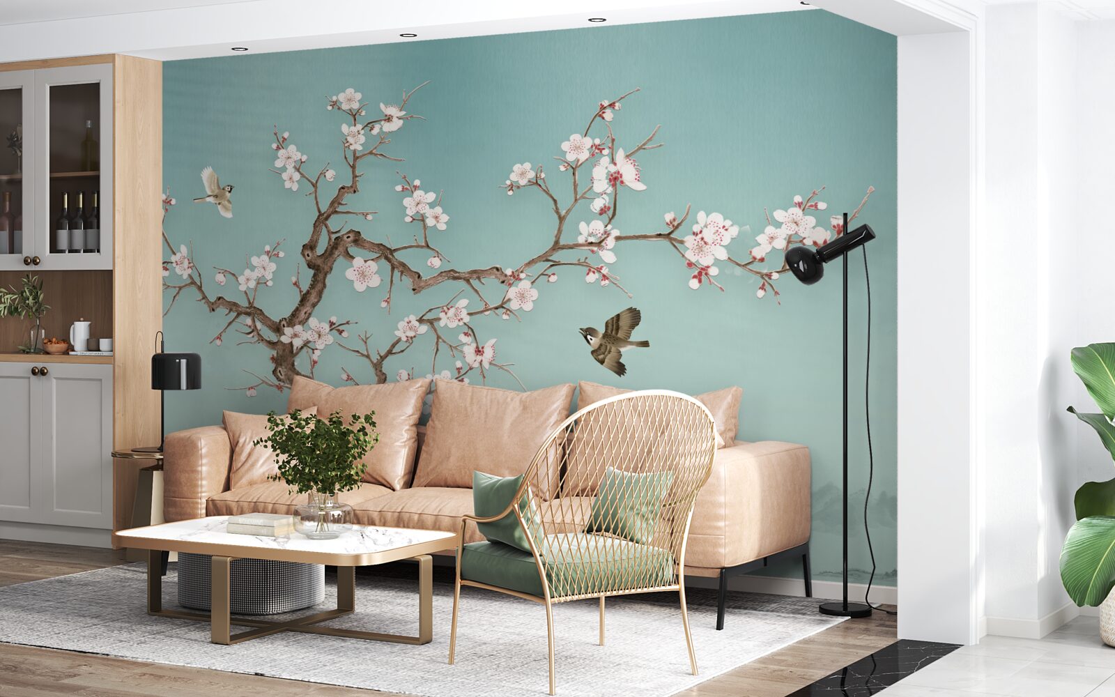 Fototapeta stromy s bielymi kvetmi sa stali terčom vtáčích letov