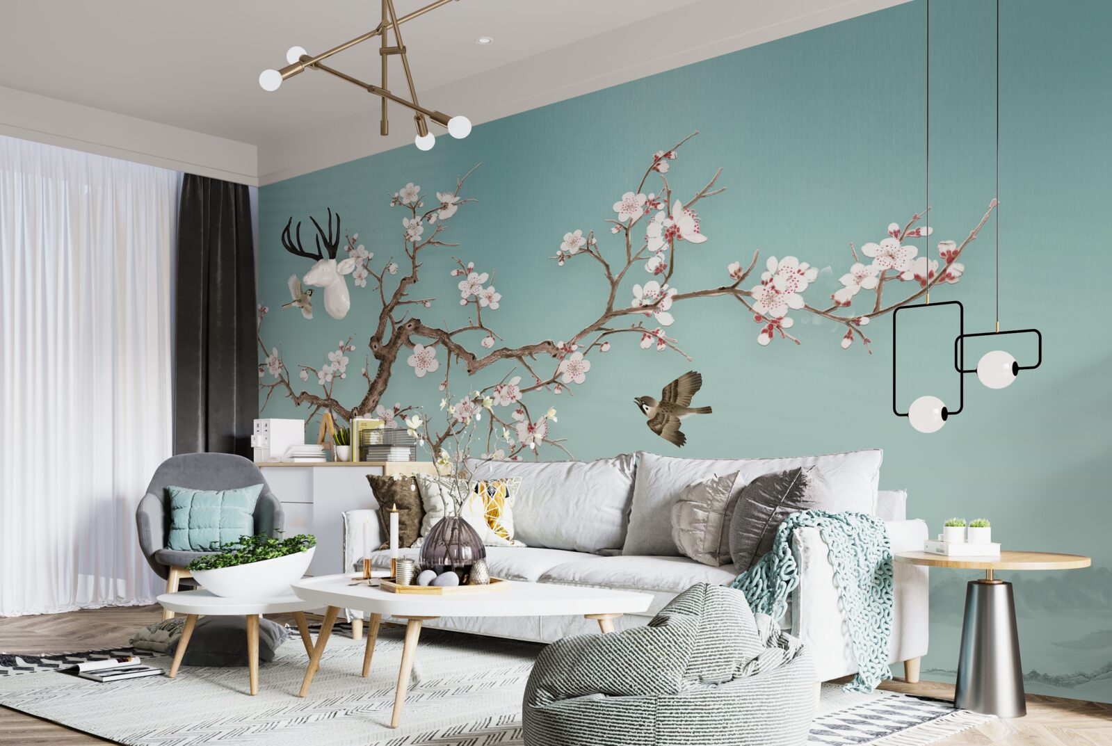 Fototapeta stromy s bielymi kvetmi sa stali terčom vtáčích letov