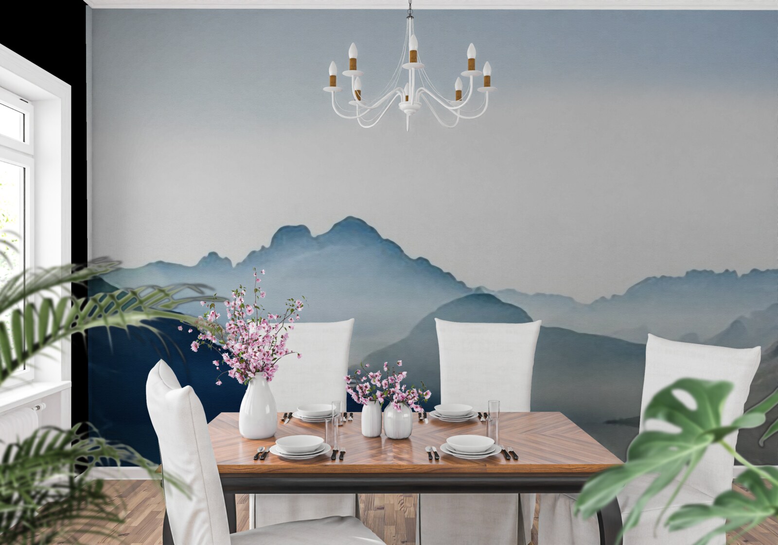 Fototapeta zahmlené zrkadlo sa rozmazáva akvarelom v horách