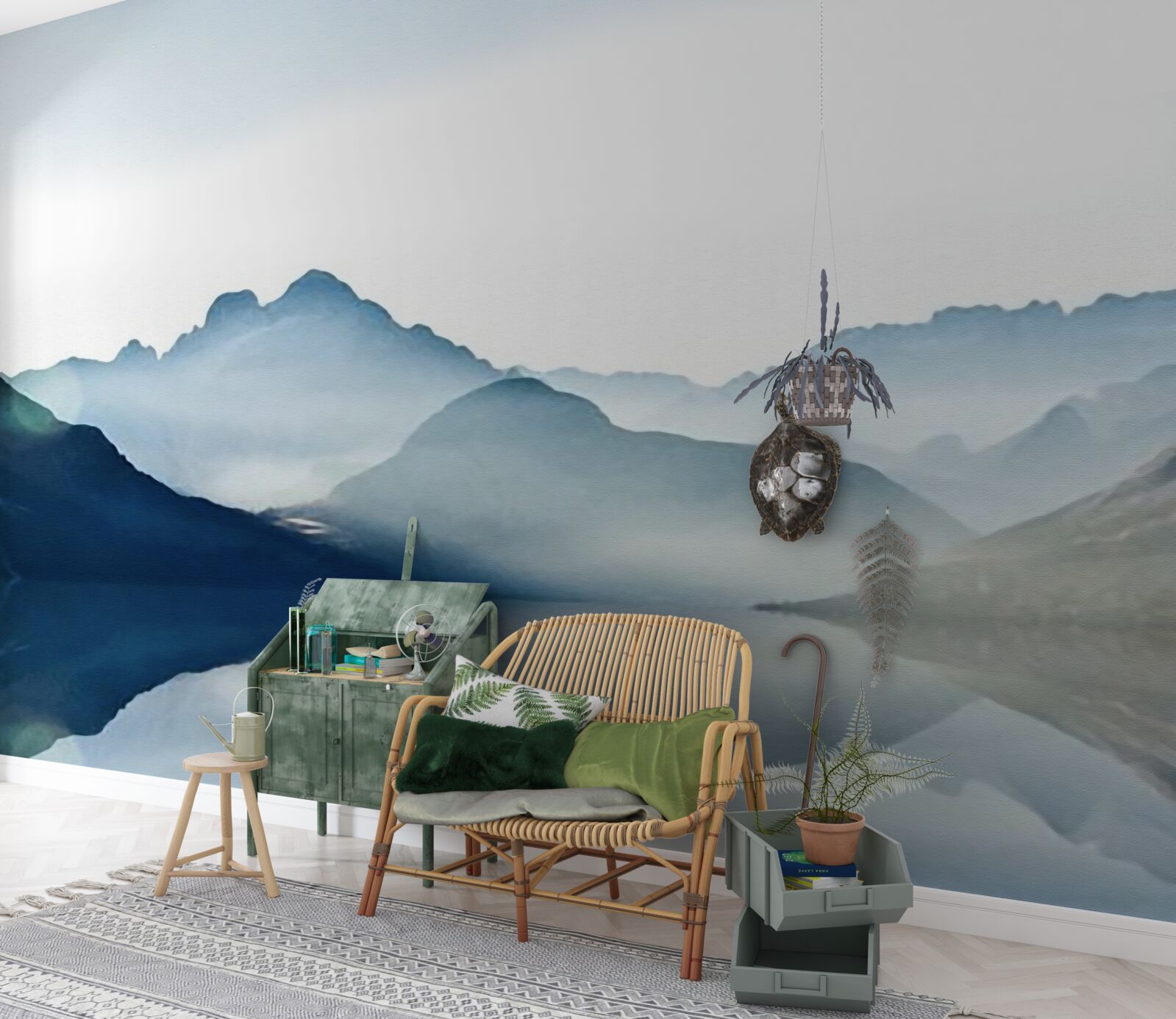 Fototapeta zahmlené zrkadlo sa rozmazáva akvarelom v horách